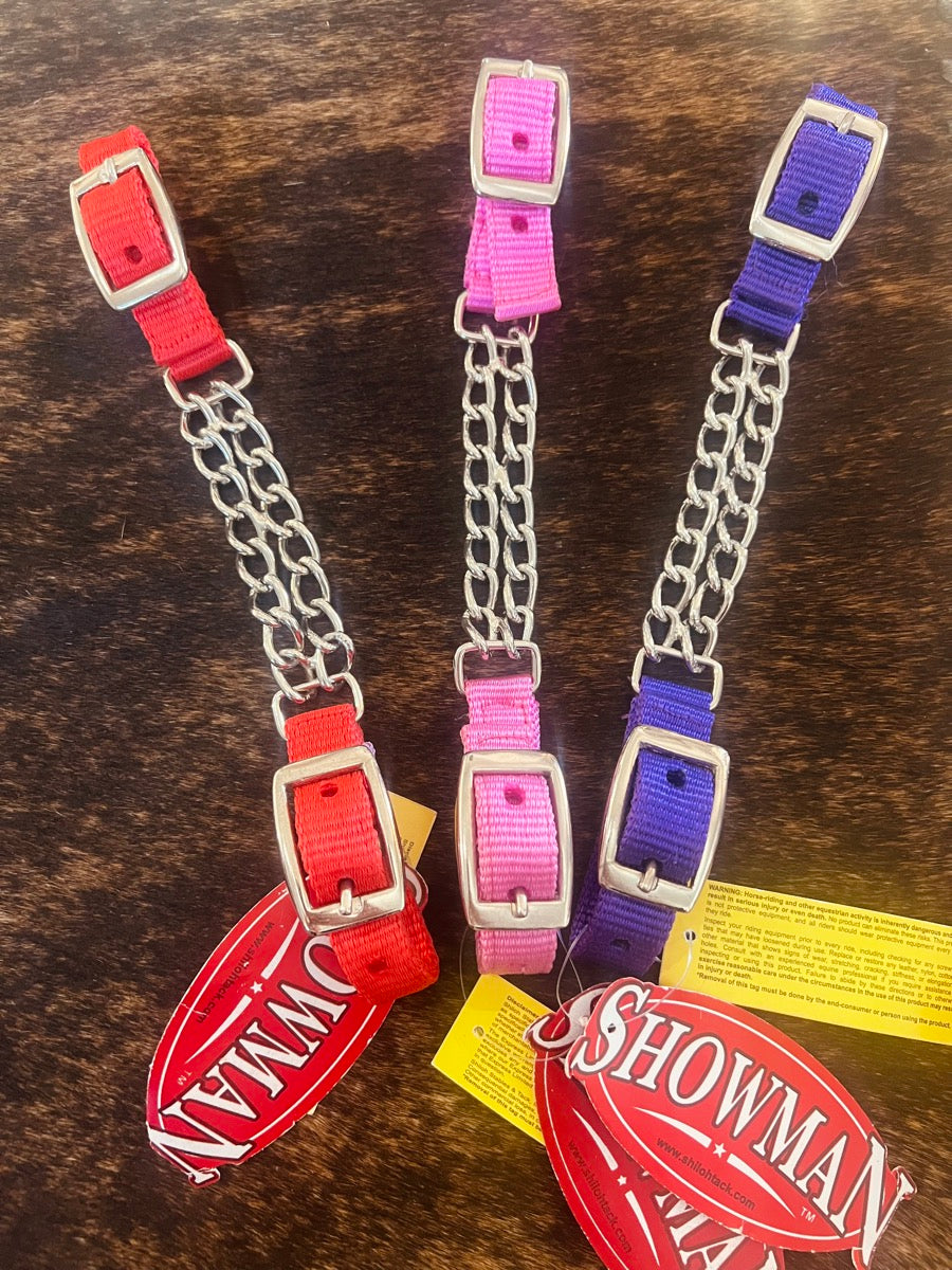 Showman Adjustable End Double Chain Nylon Curb Strap