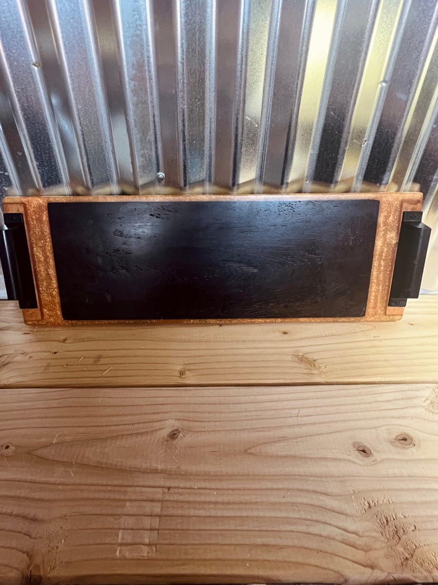 Roasted Oak Wood and Gold Epoxy Resin Serving Tray