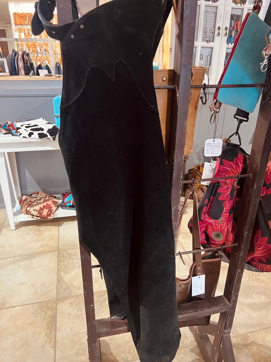 Black Suede Western Chaps Zip Up Leggings