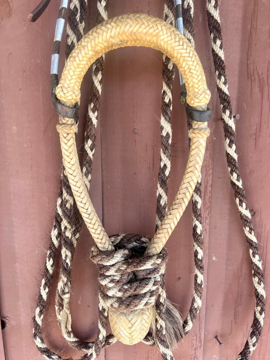 Natural Rawhide Braided Bosal and Horsehair Mecate Reins    BSL1111