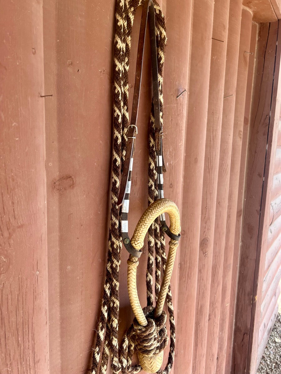 Natural Rawhide Braided Bosal and Horsehair Mecate Reins    BSL1111