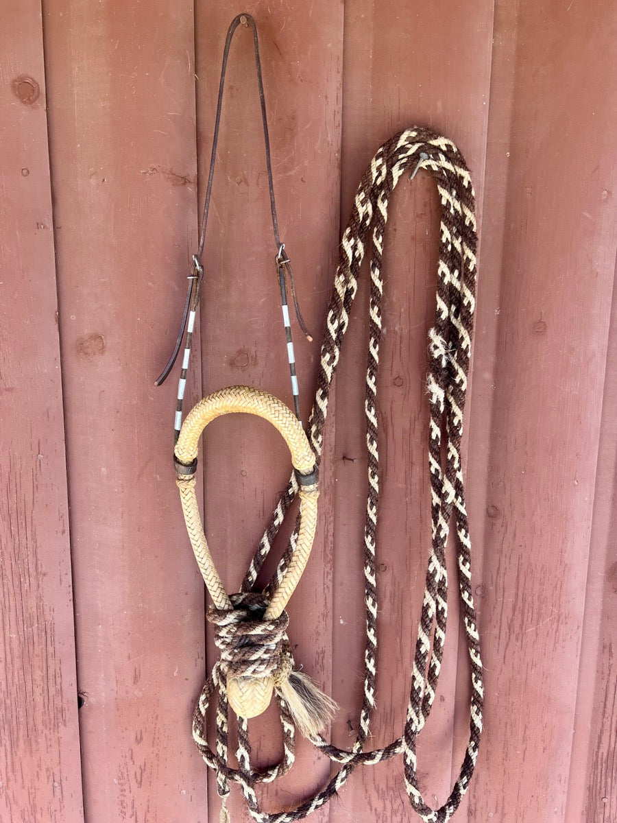 Natural Rawhide Braided Bosal and Horsehair Mecate Reins    BSL1111