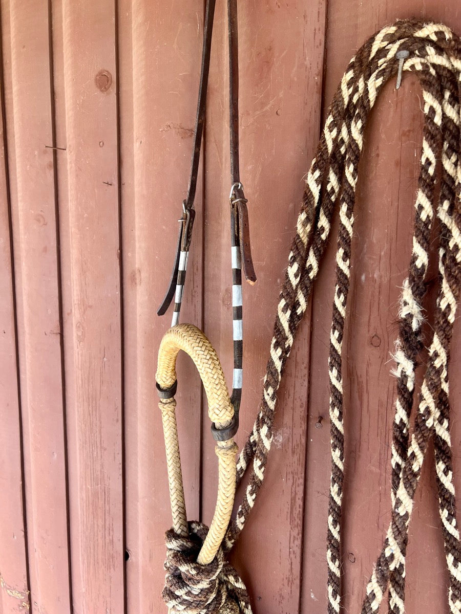 Natural Rawhide Braided Bosal and Horsehair Mecate Reins    BSL1111