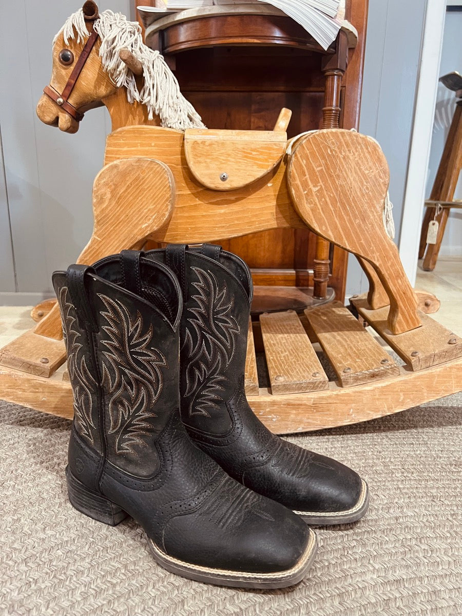 Ariat Sport Wide Square Toe Men's Black Deertan Cowboy Boot - Size 10EE