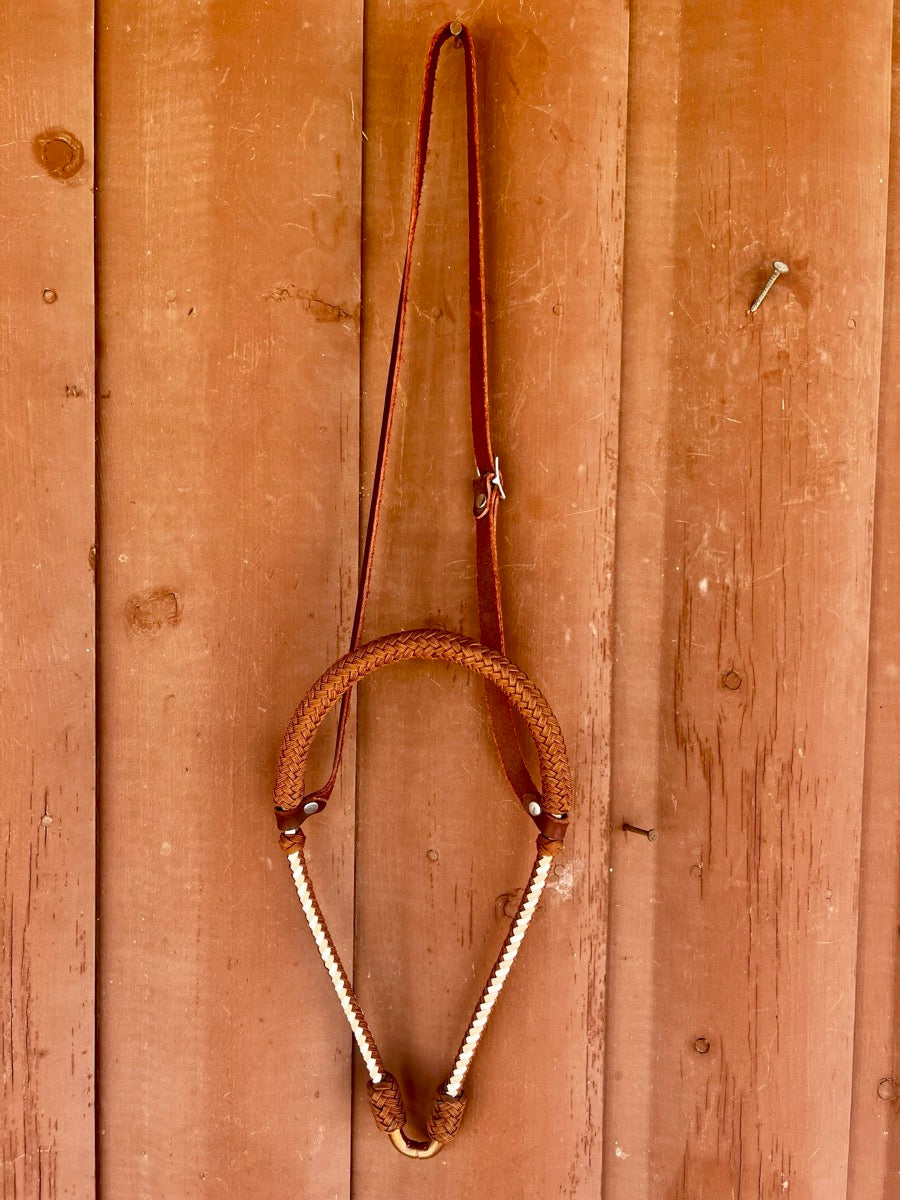 Braided Paracord Tie Down Noseband - Brown Tan White TD1114