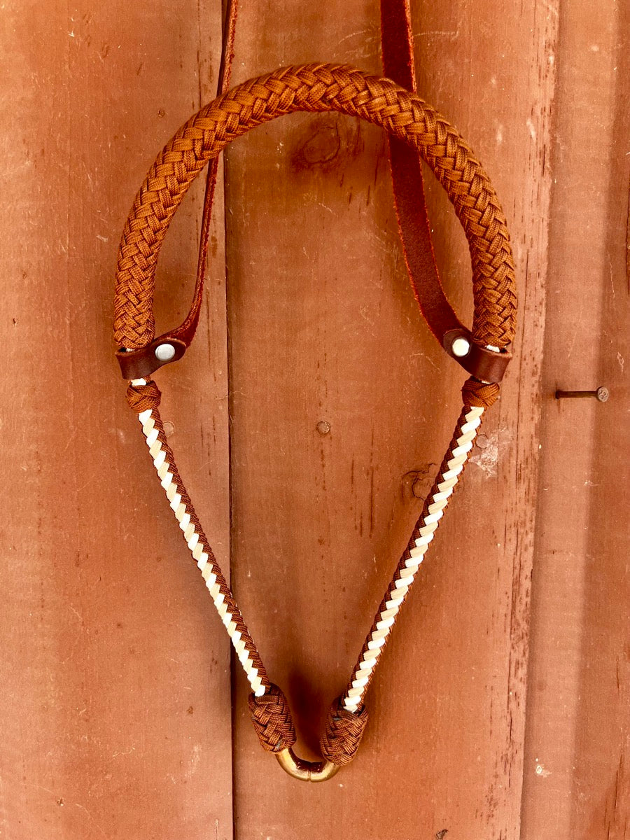 Braided Paracord Tie Down Noseband - Brown Tan White TD1114
