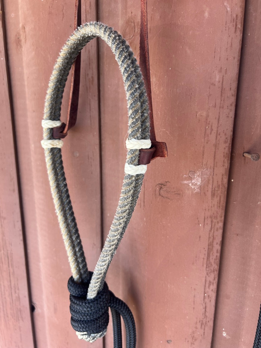 Loping Hackamore Double Rope Noseband 7.5' Split Reins - Black