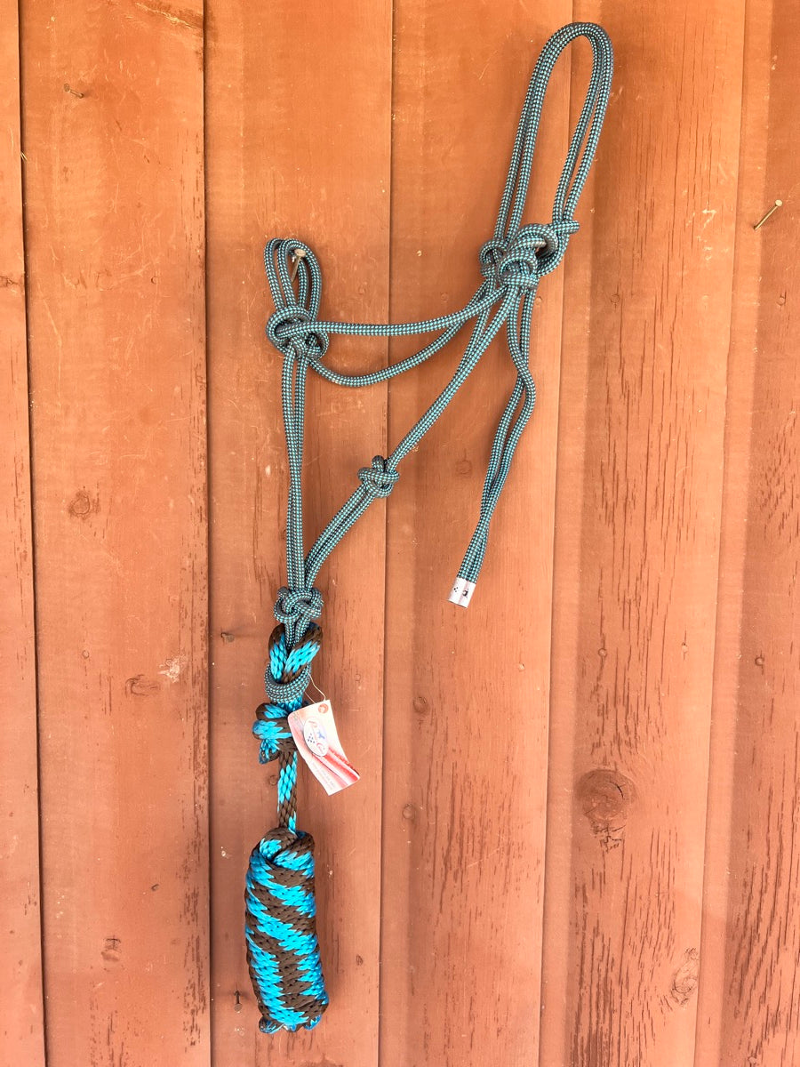 Professionals Choice Rope Halter 10 ft Lead Turquoise Brown HL1111