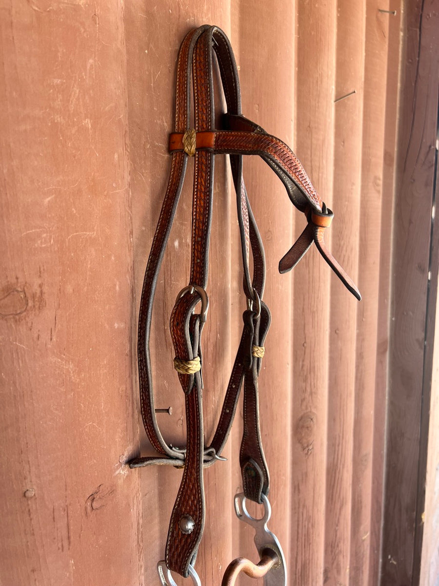 Reinsman Concho Shank Pro Cutter Curb Bit 771 with Headstall and Split Reins HBR1111