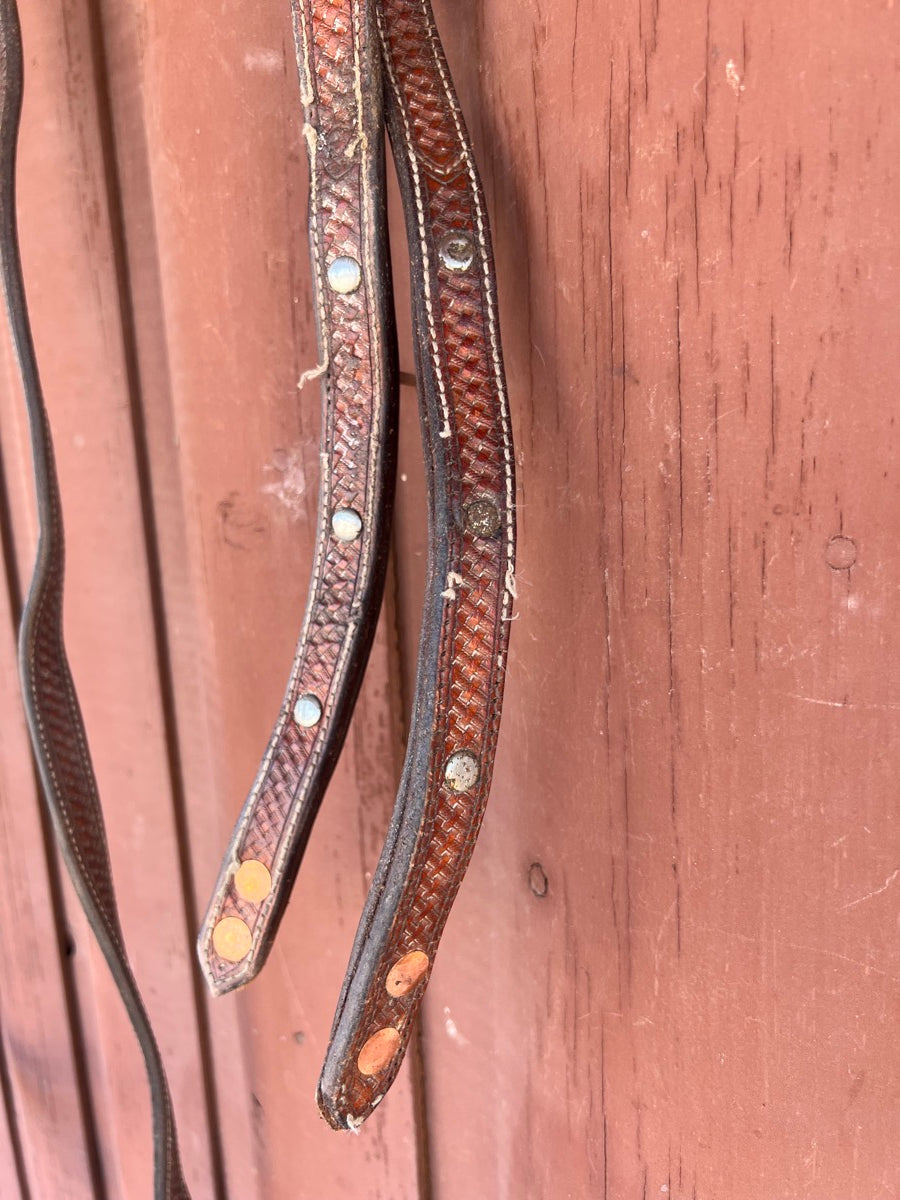 Reinsman Concho Shank Pro Cutter Curb Bit 771 with Headstall and Split Reins HBR1111
