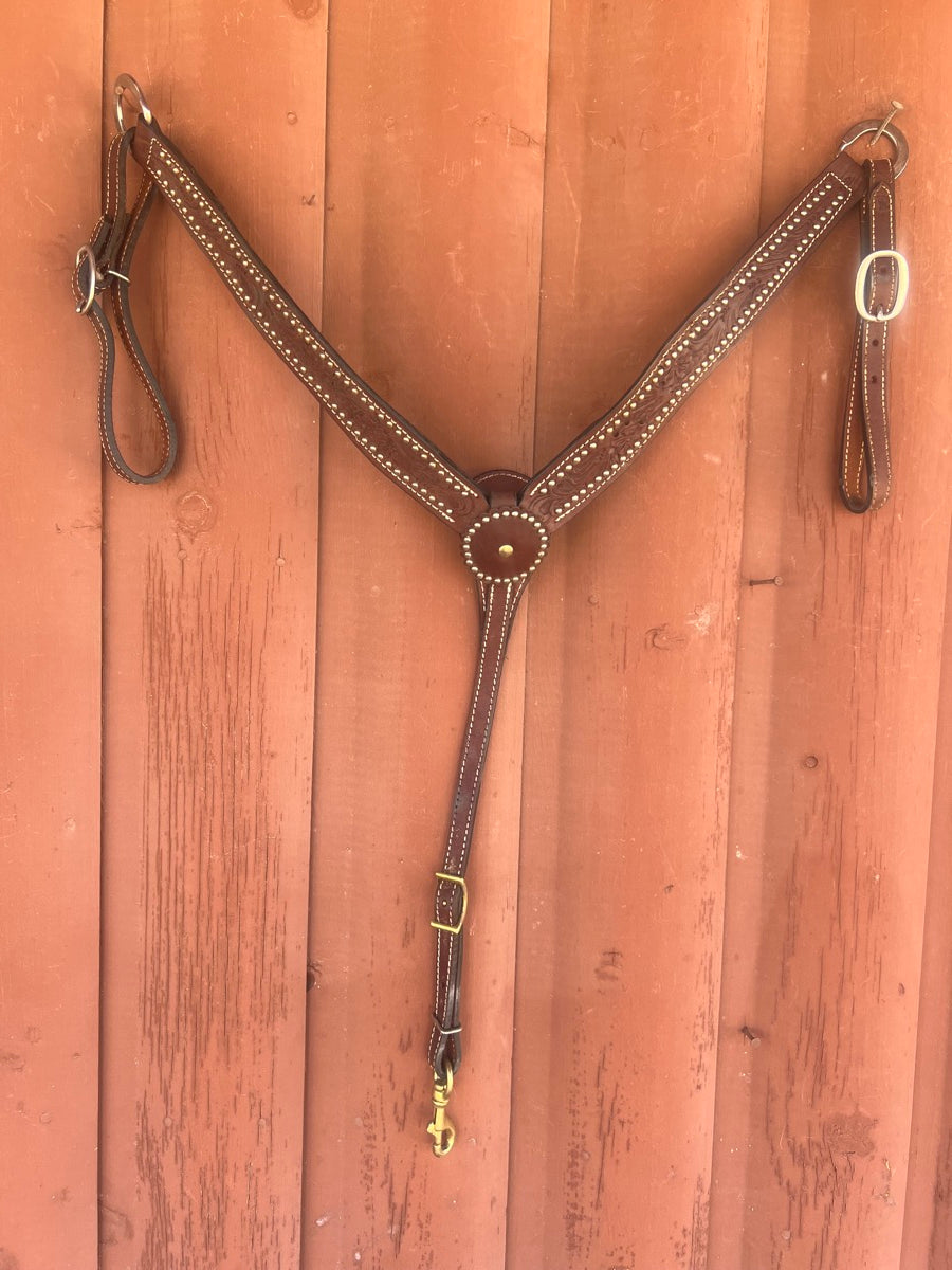 Cowboy Decor Floral Tooled Heavy Oiled Hermann Oak Leather Western Breast Collar       BCL1117