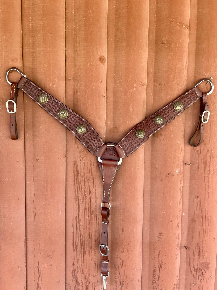 Double J Saddlery Chestnut Tooled Leather Western Breast Collar       BCL1118