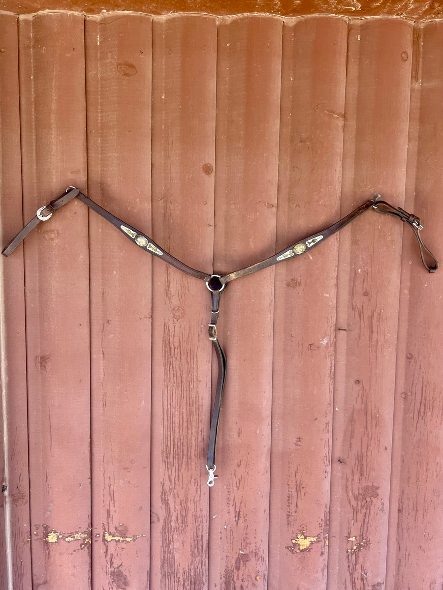 Vintage Antique Leather Breast Collar with Silver Overlay   BCL1121