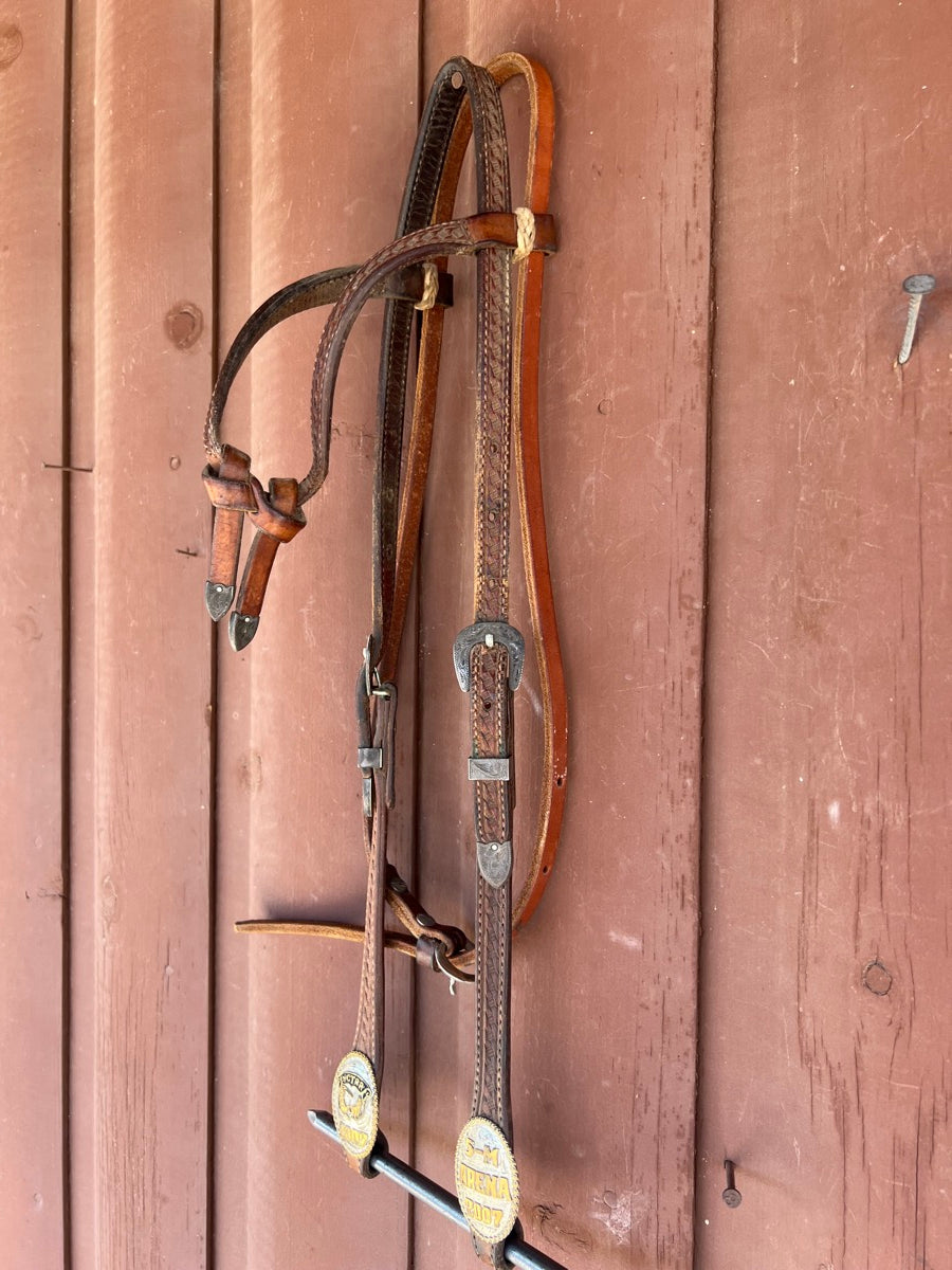 Futurity Knot Leather Headstall with FLEMING Sterling Overlay Buckles    HS1142