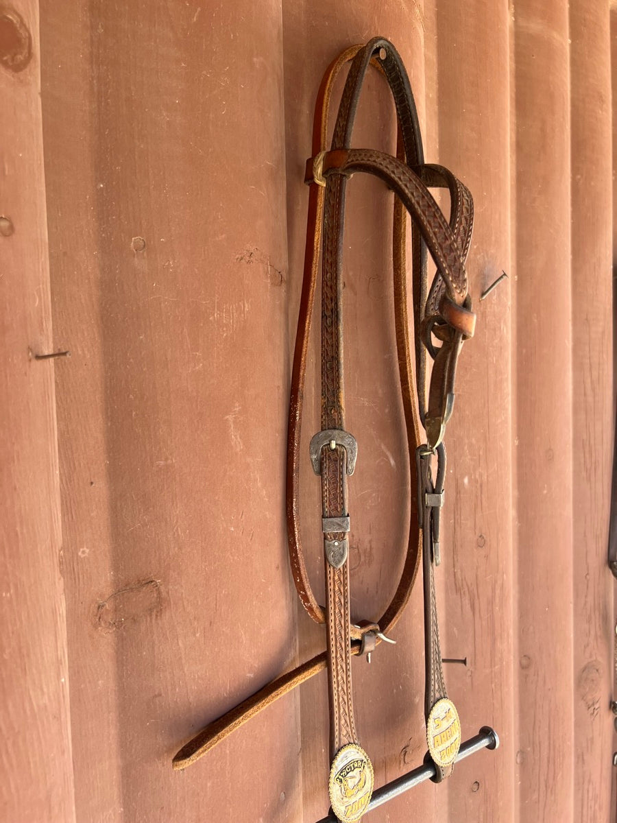 Futurity Knot Leather Headstall with FLEMING Sterling Overlay Buckles    HS1142