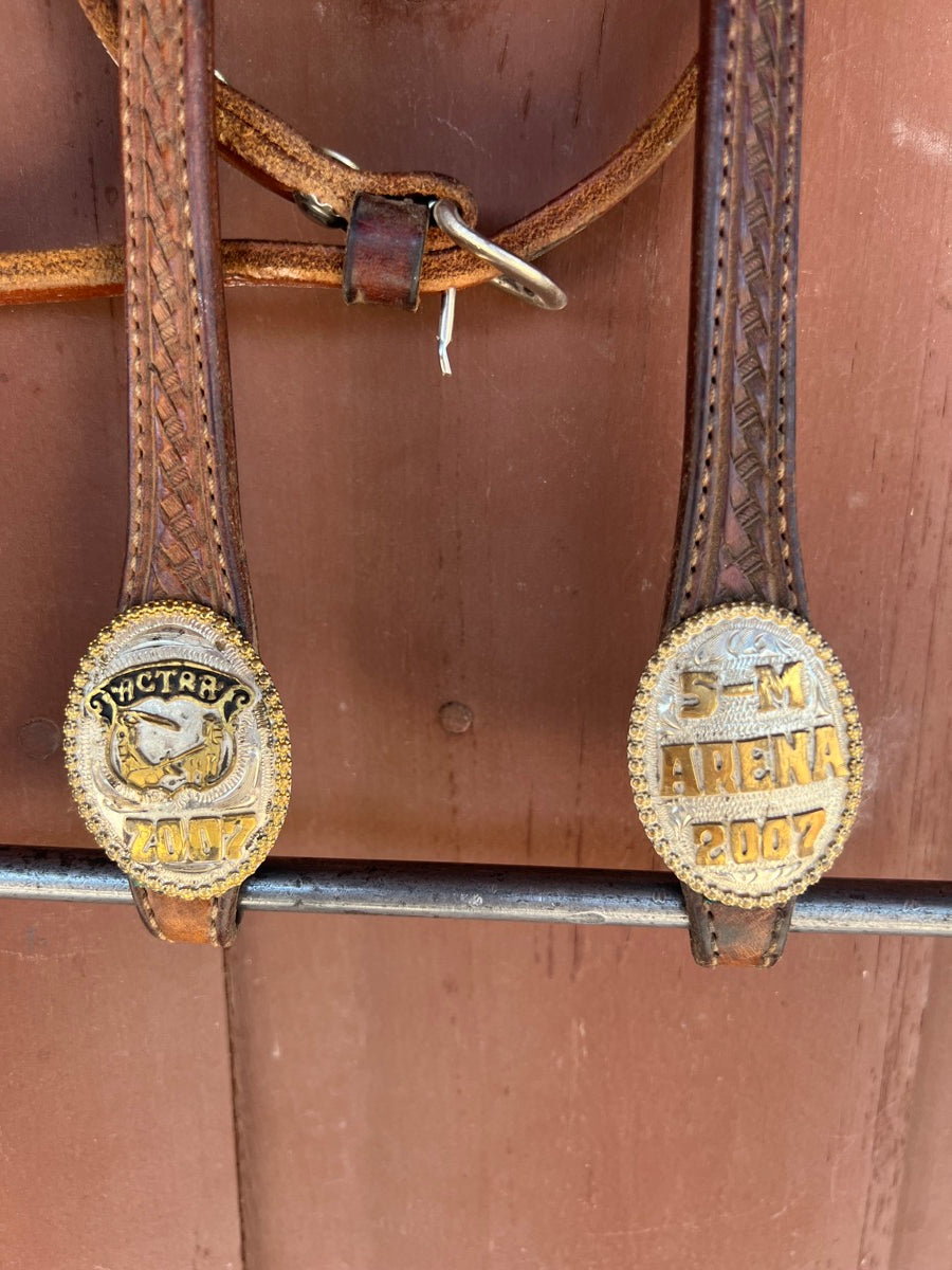 Futurity Knot Leather Headstall with FLEMING Sterling Overlay Buckles    HS1142