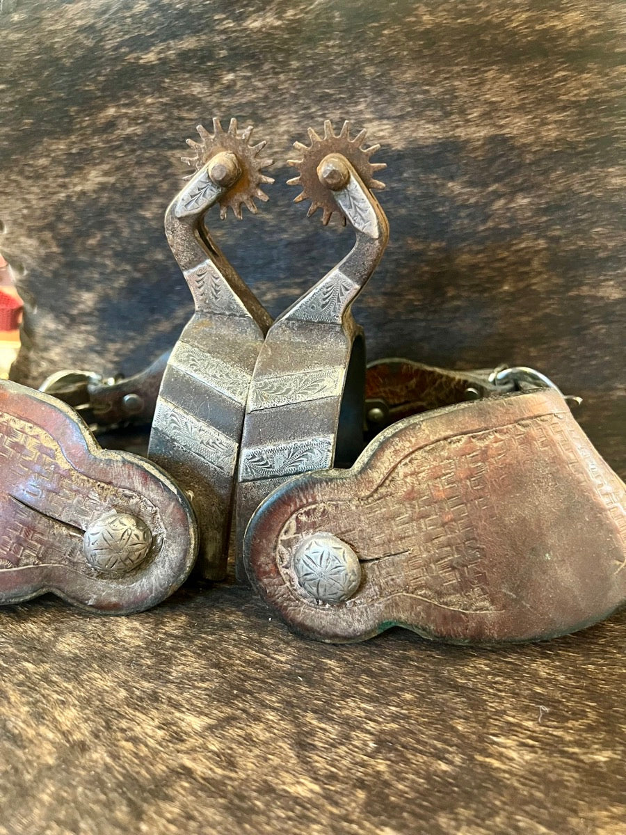 Vintage Crockett Renalde Spurs with Leather Spur Straps    SPR1125