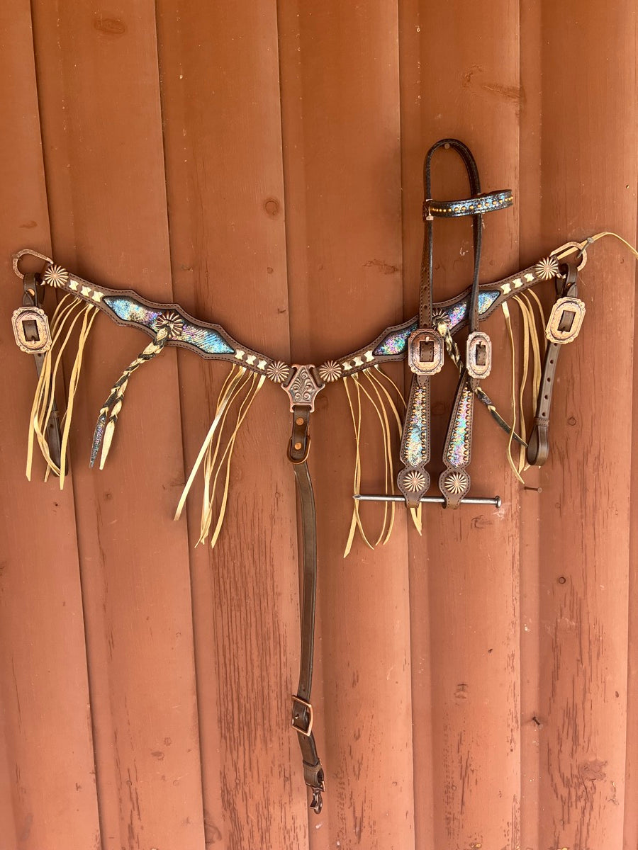 MOUSM Western Leather Breast Collar and Headstall Tack Set    BCL1130