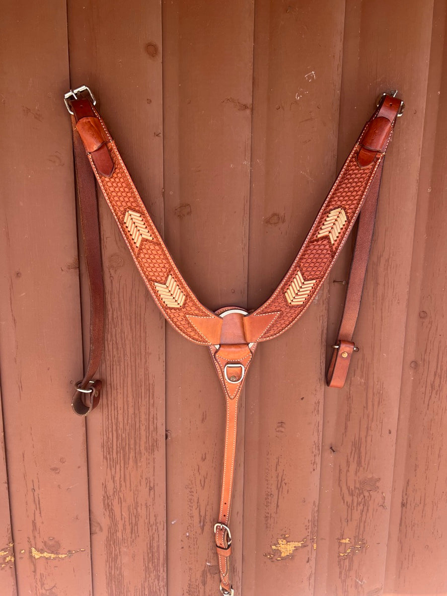 Floral Tooled Leather Western Pulling Collar with Rawhide  BCL1135