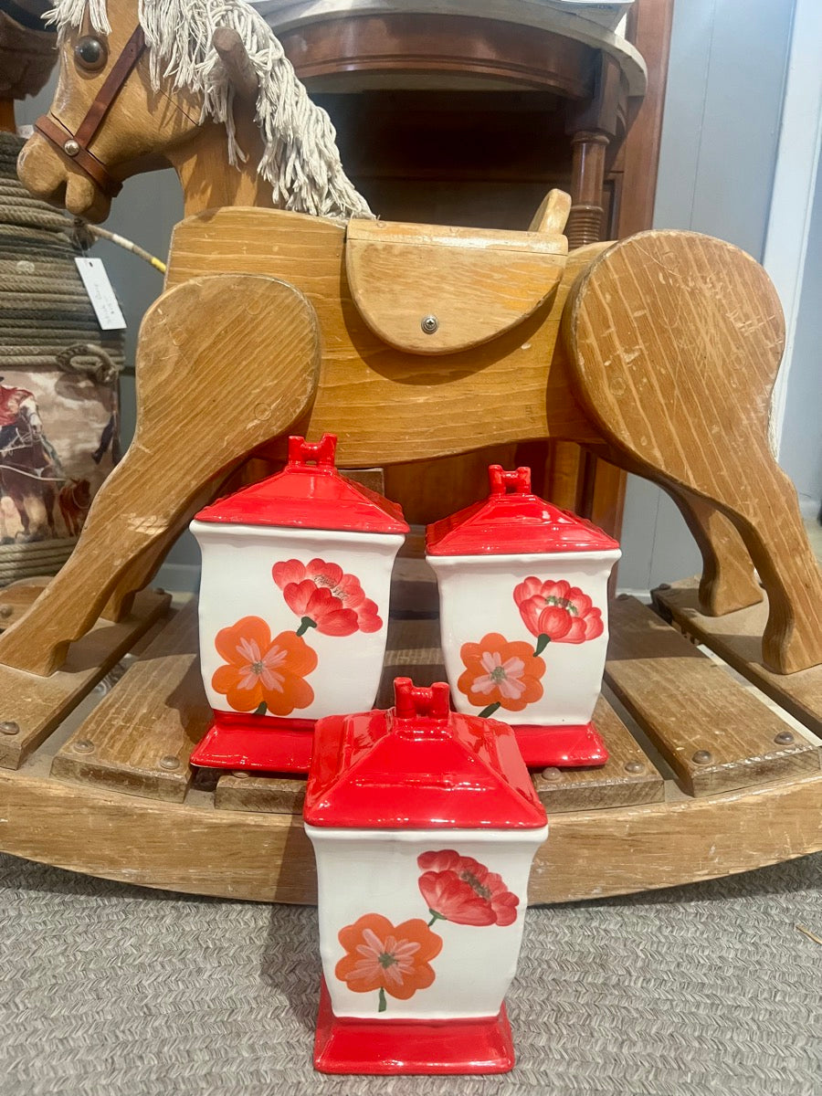 Casa Vero Red Orange Flowers Canisters - Set of 3     KT1113