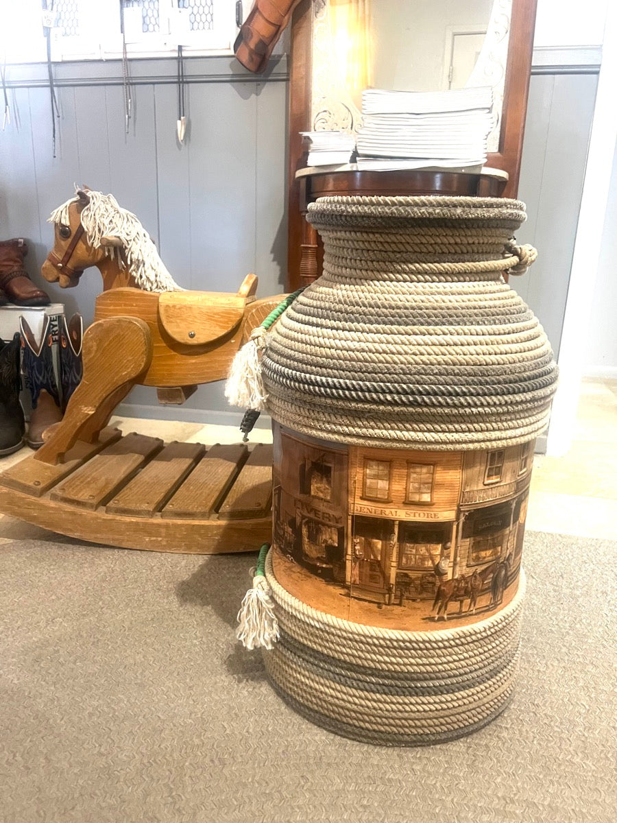Western Town Cowboy Rope Wrapped Milk Can     HD1114