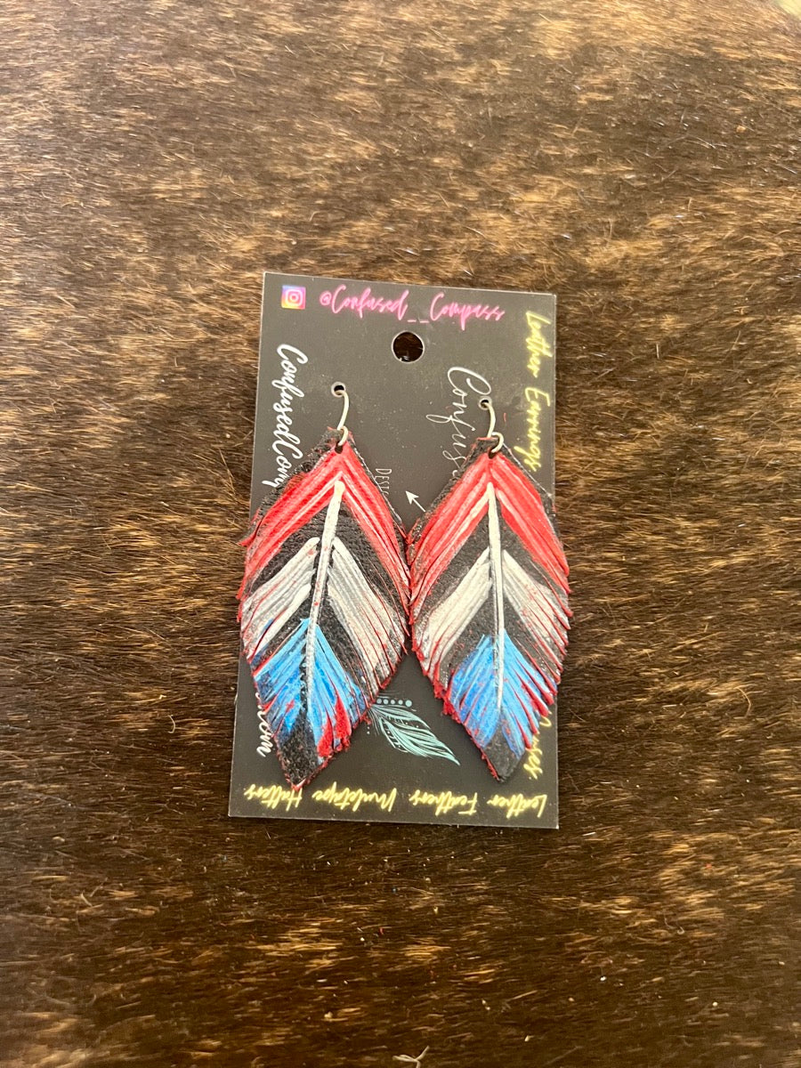 Red, White, Blue Feather Earrings