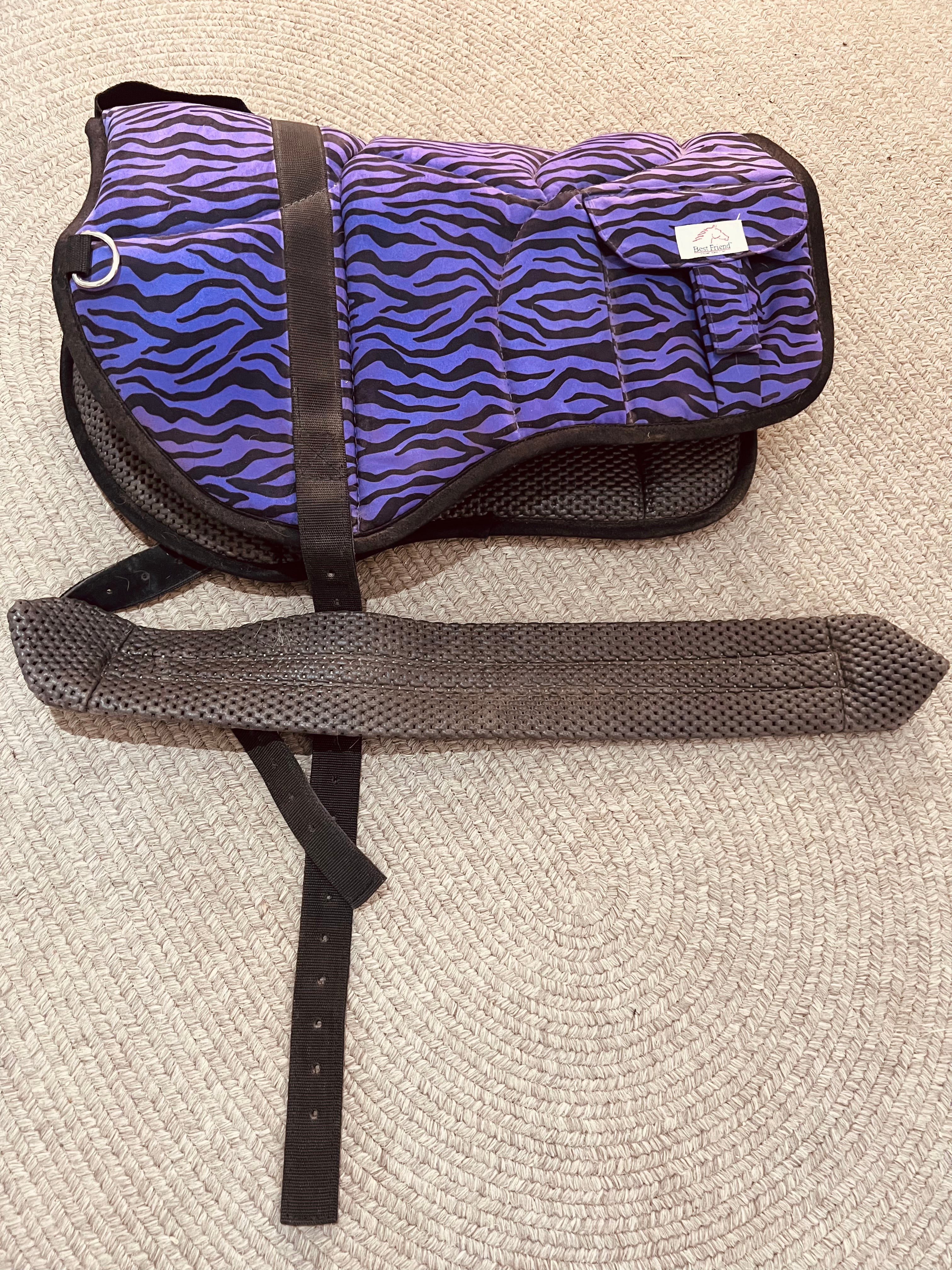 Best Friend Western Style Bareback Pad with Pockets - Horse - Purple Zebra