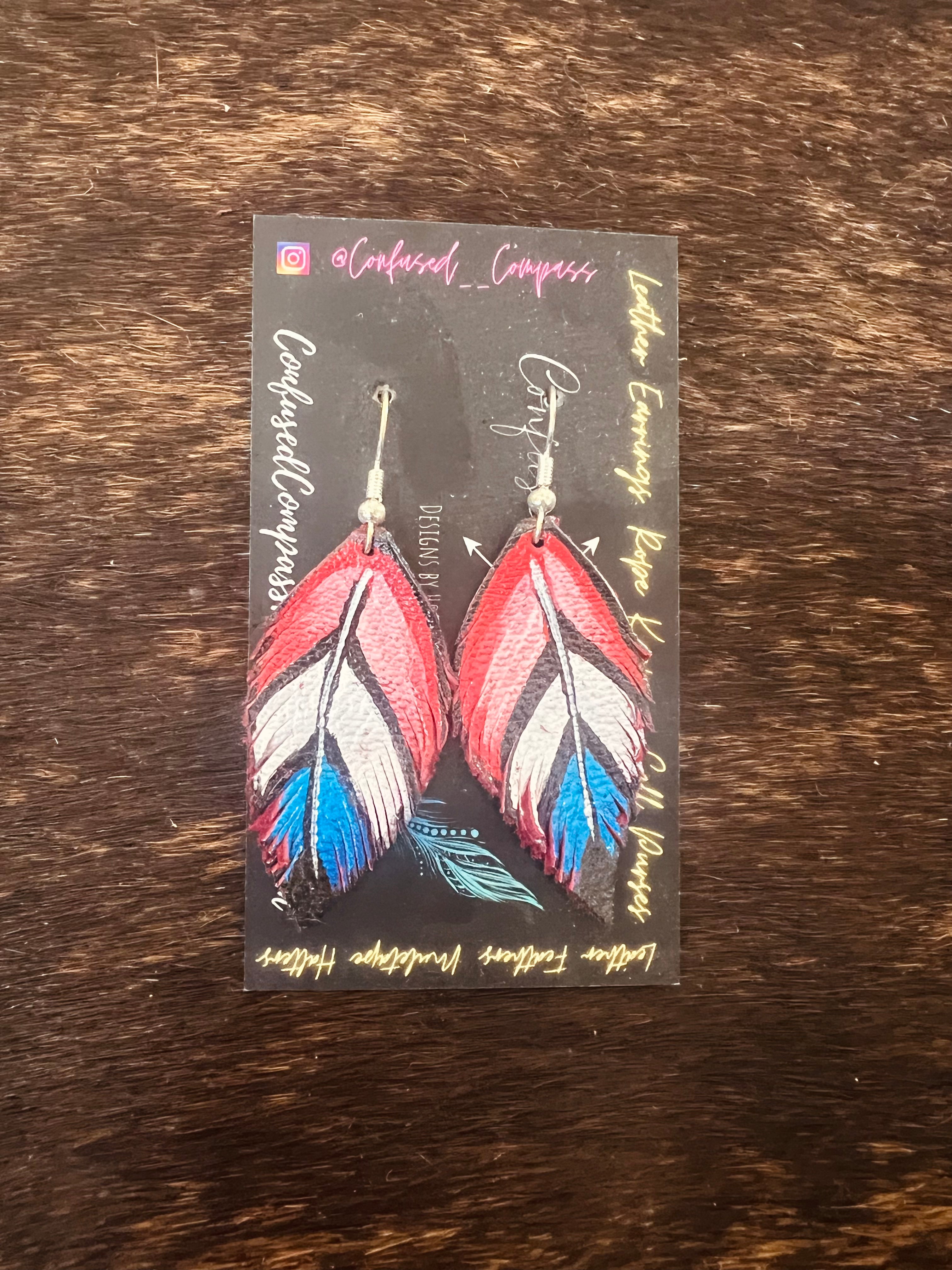 Red, White, Blue Feather Earrings