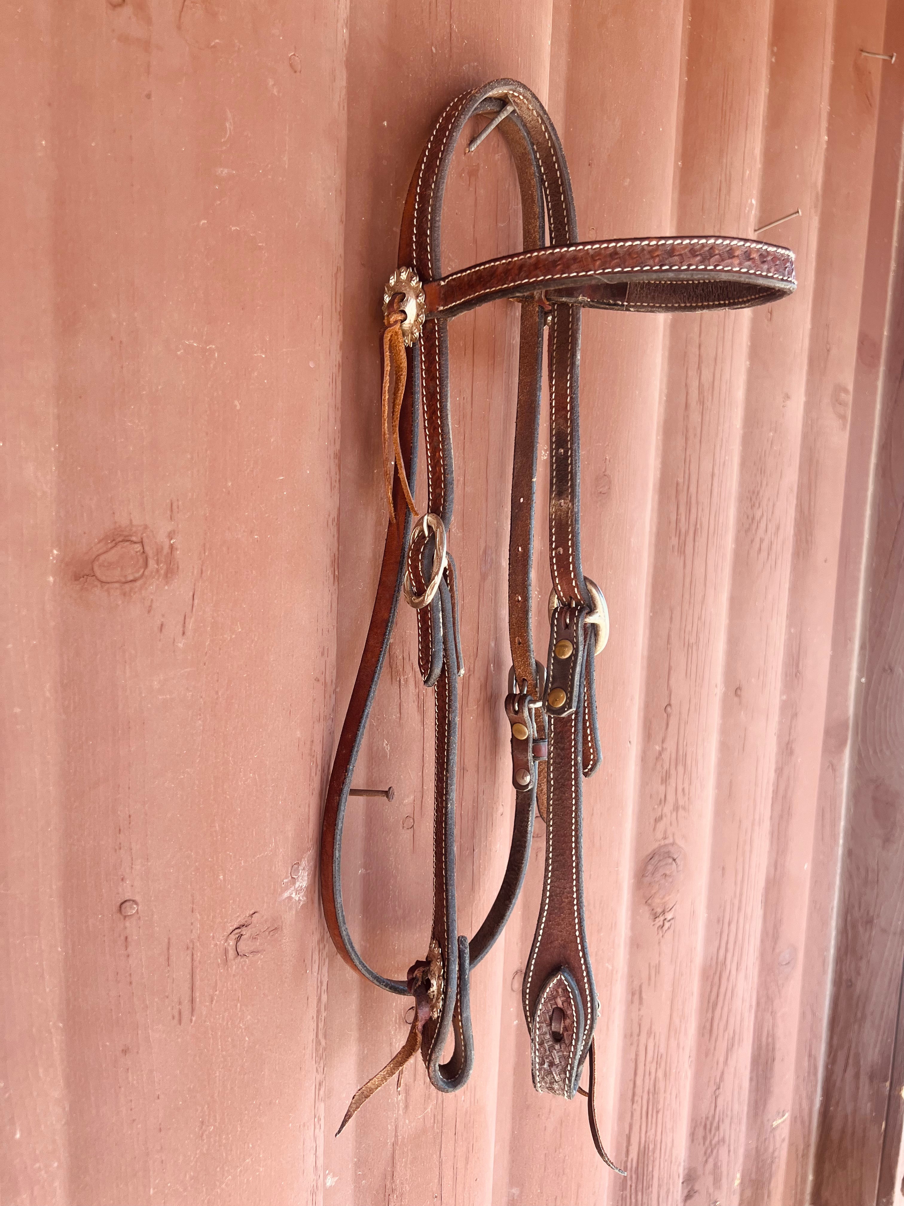 Leather Basketweave Browband Headstall