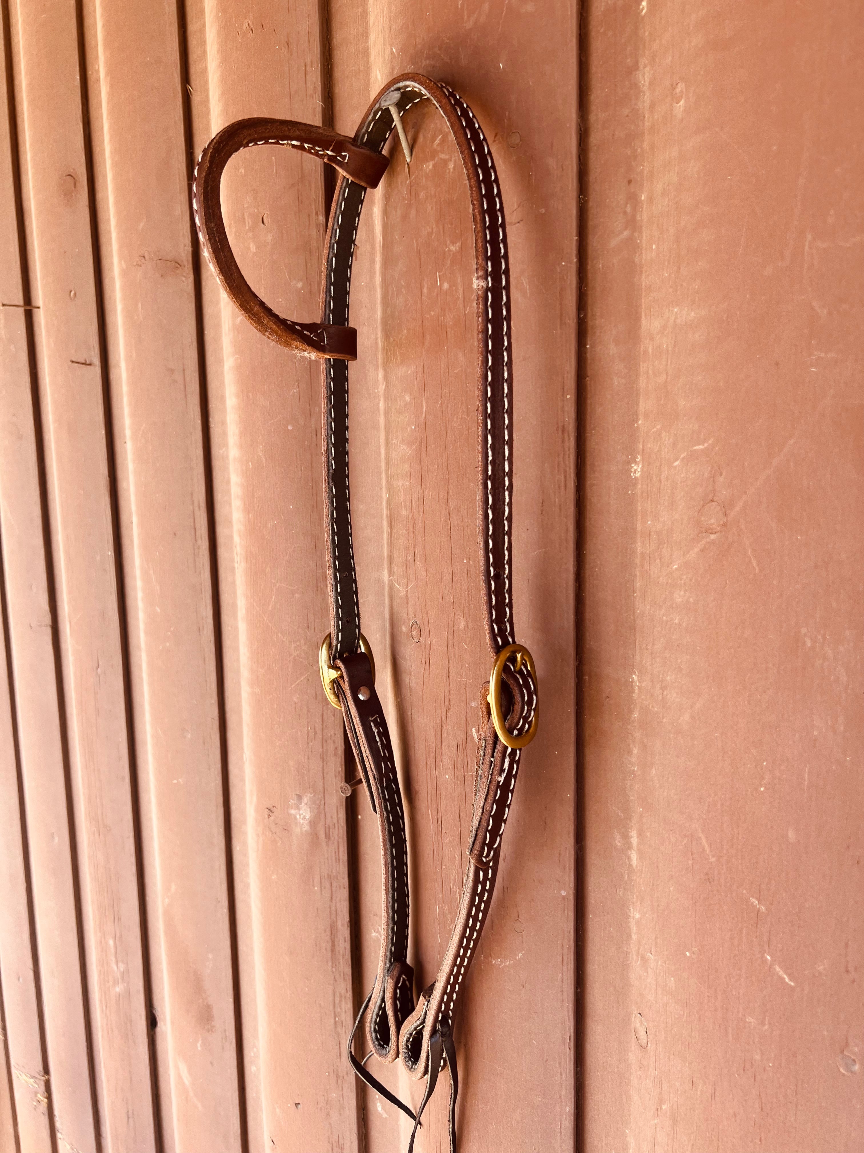 Leather Buckstitch One Ear Headstall with Tie Ends