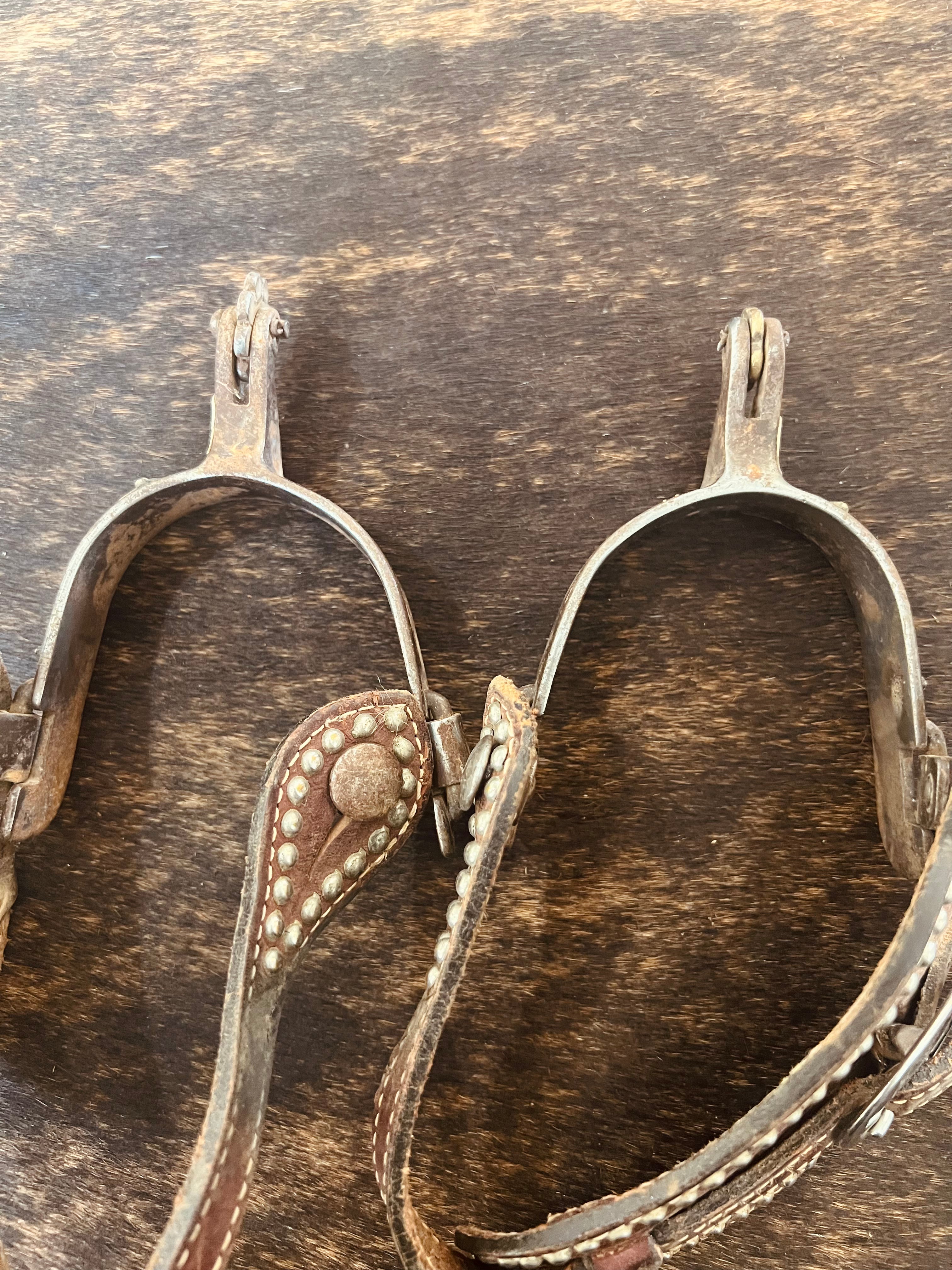 Antiqued Team Roper Engraved Stainless Steel Spurs with Spur Straps