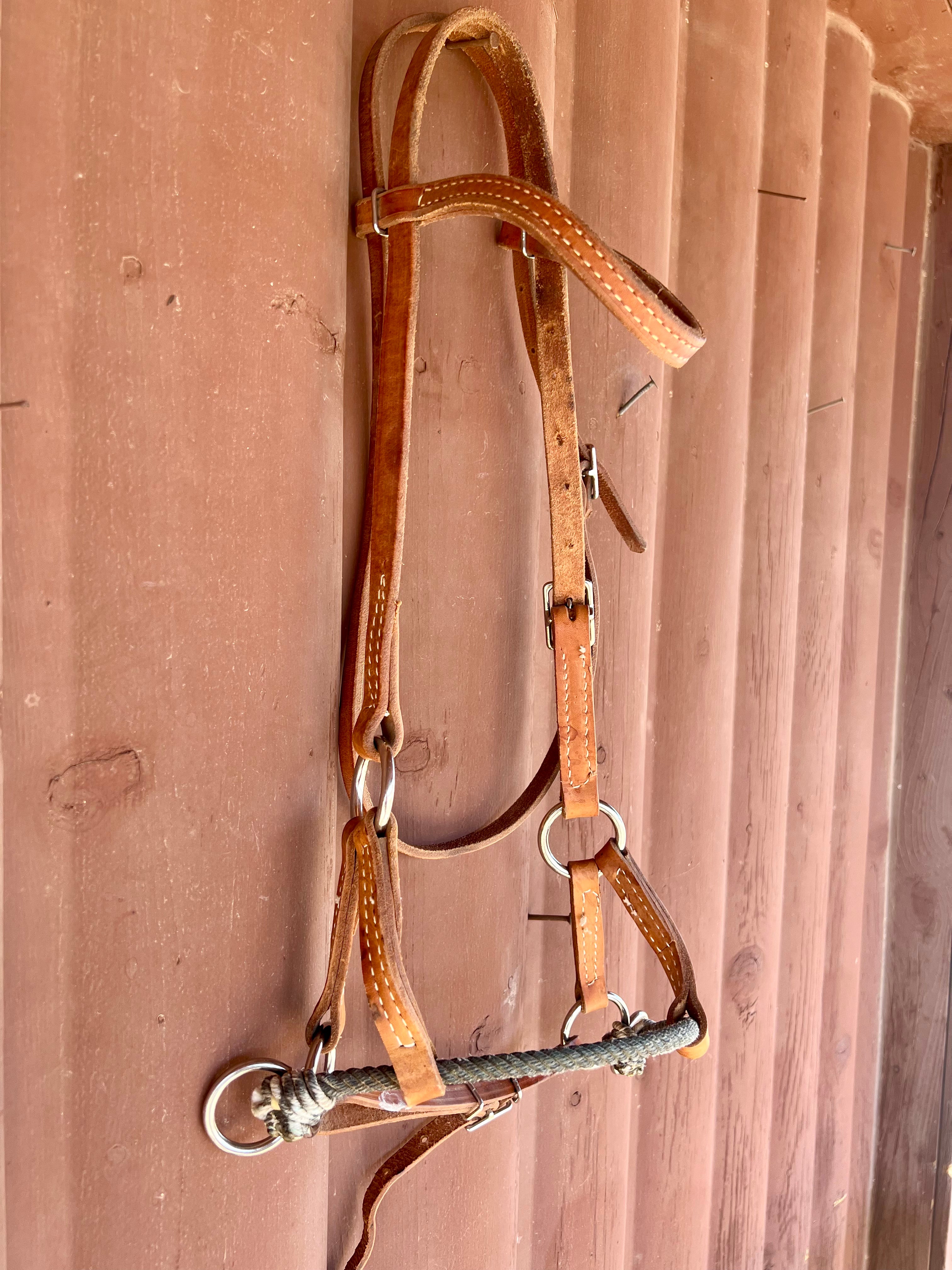 Leather Half Breed Side Pull Single Rope Horse Harness