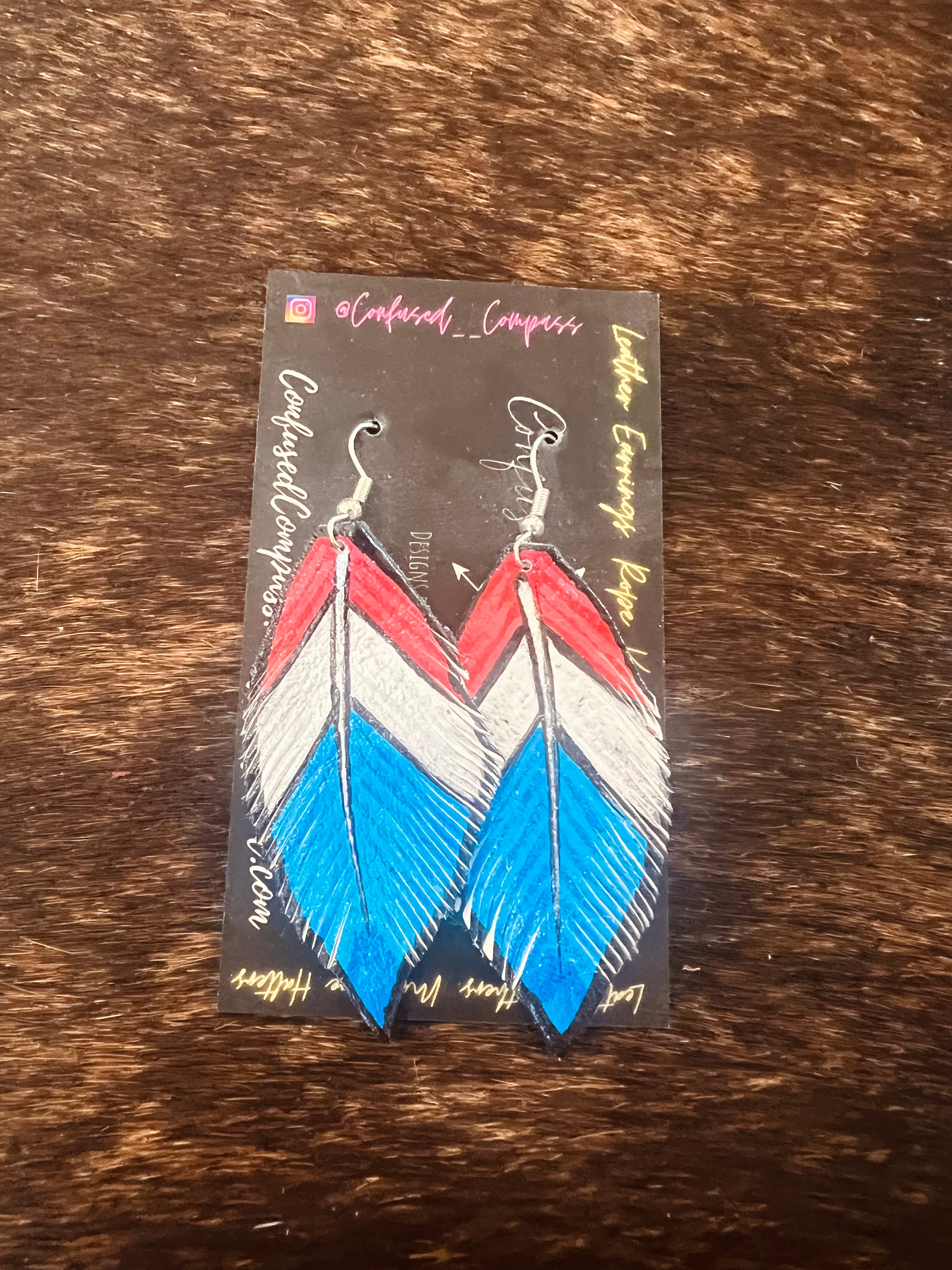 Red, White, Blue Feather Earrings