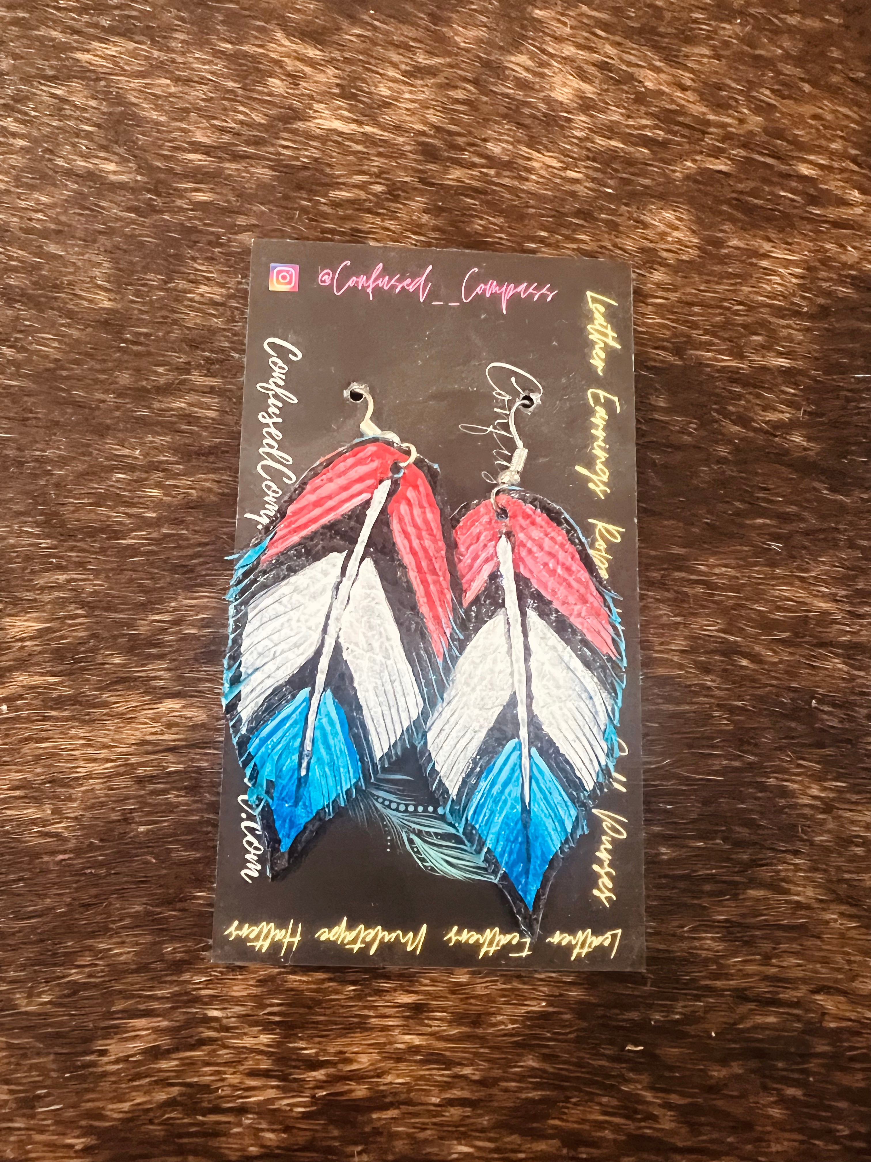 Red, White, Blue Feather Earrings