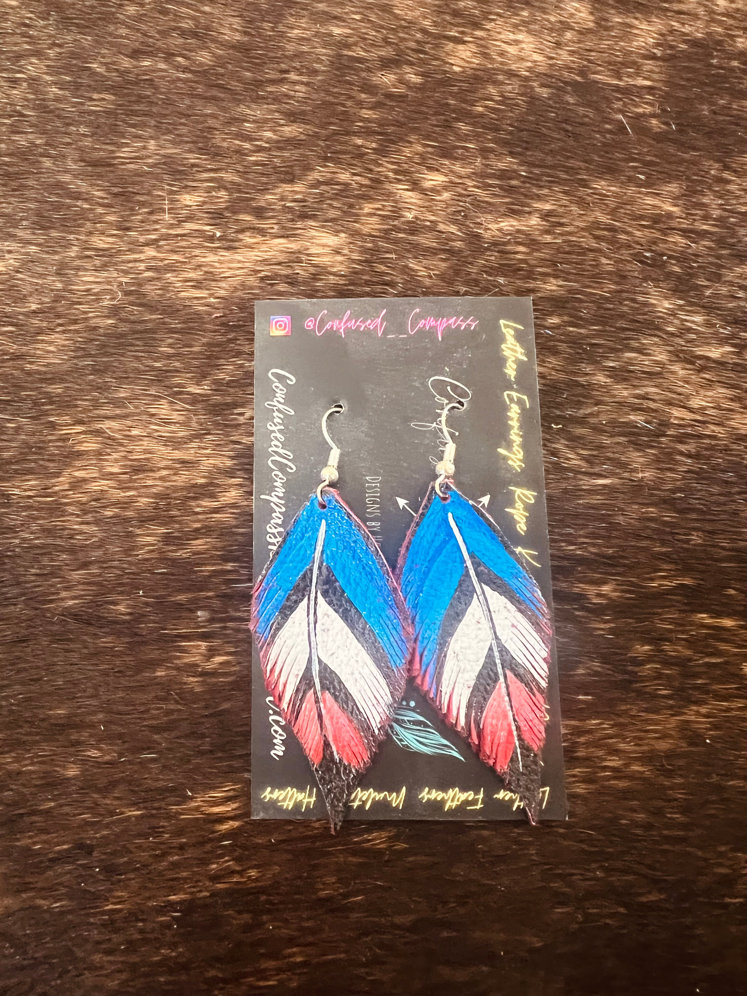 Red, White, Blue Feather Earrings