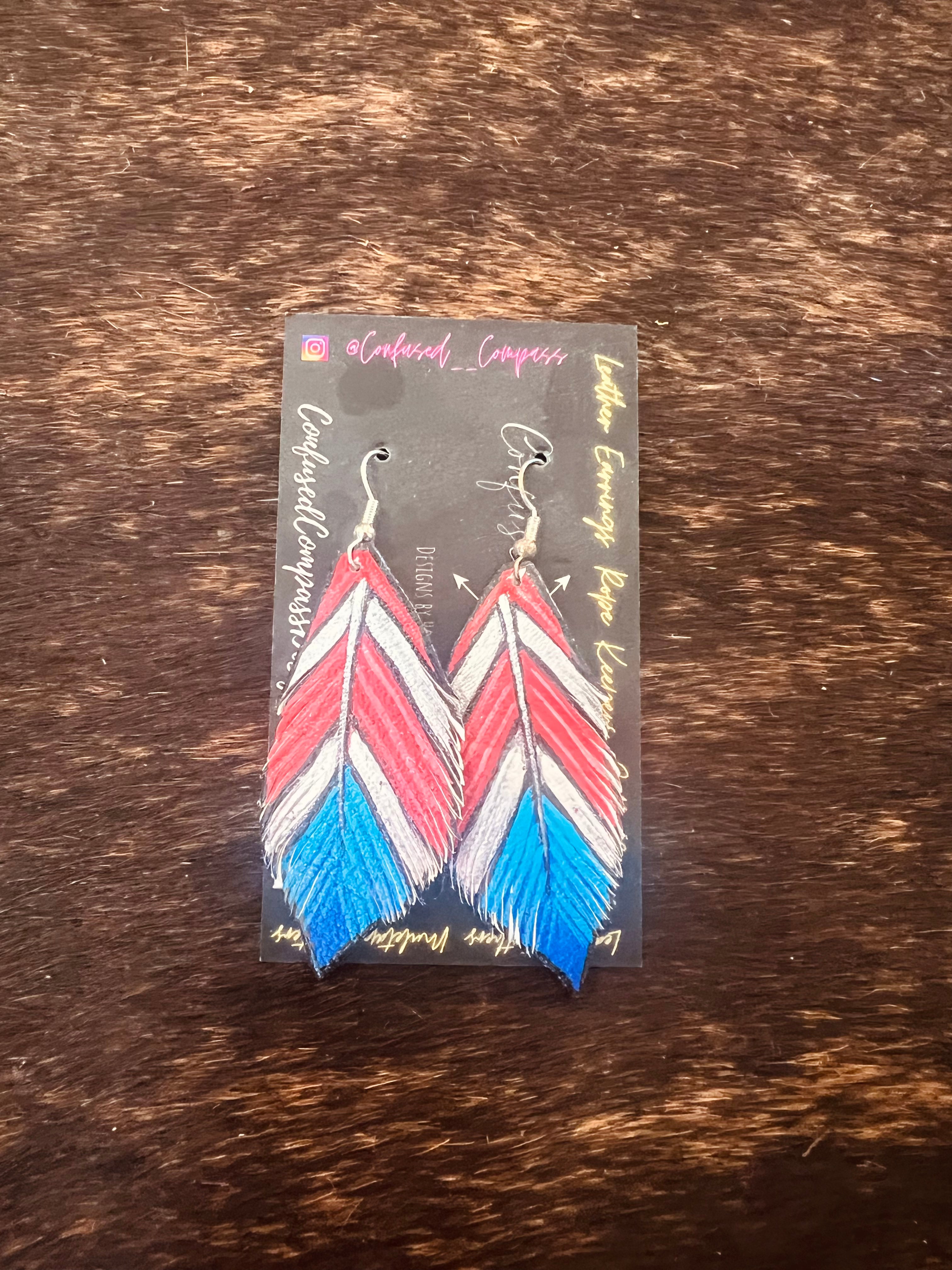 Red, White, Blue Feather Earrings