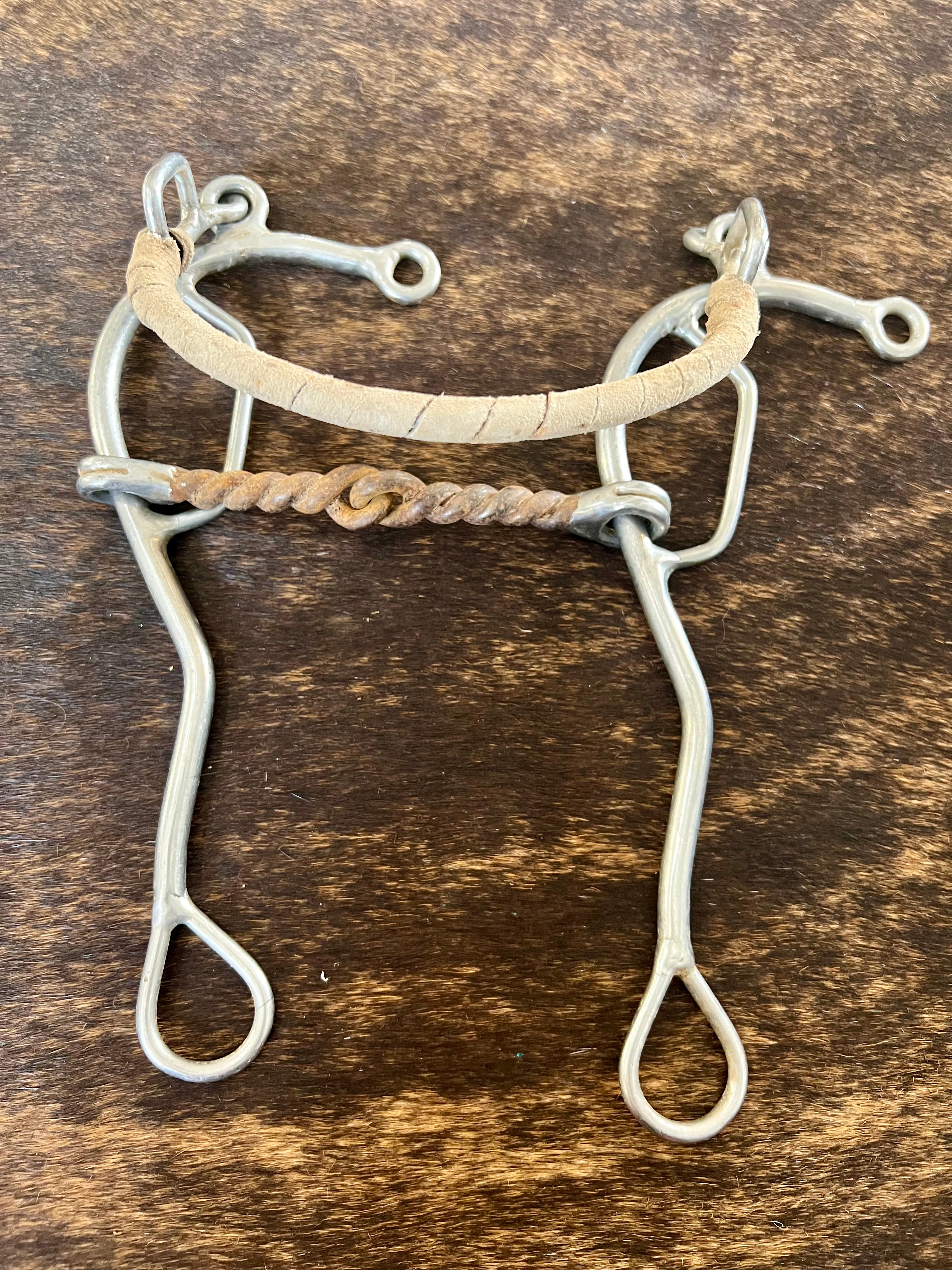 Combination Hackamore Bit with Sweet Iron Twisted Wire Snaffle Mouth