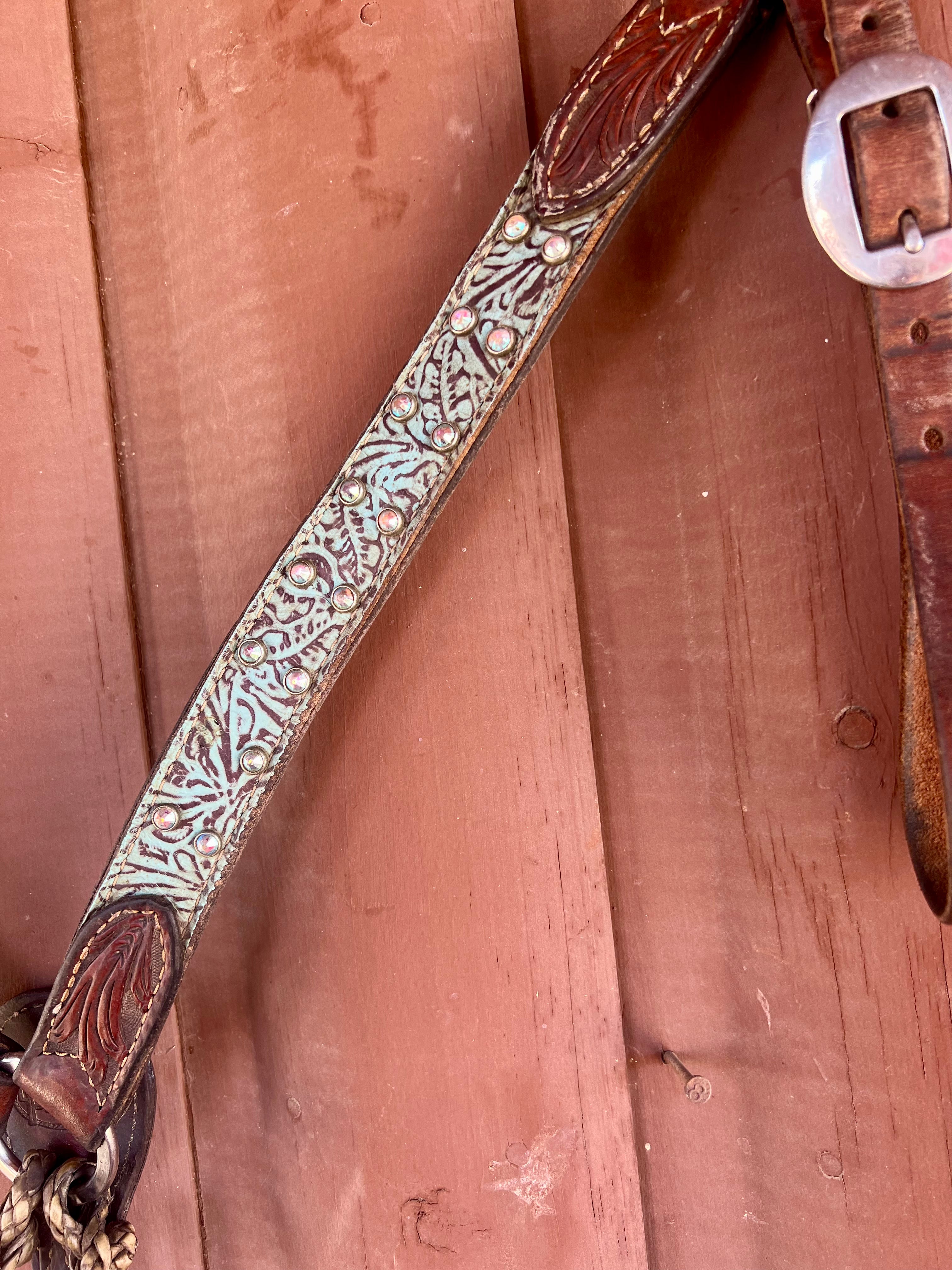 Cactus Saddlery Tooled Turquoise Breast Collar