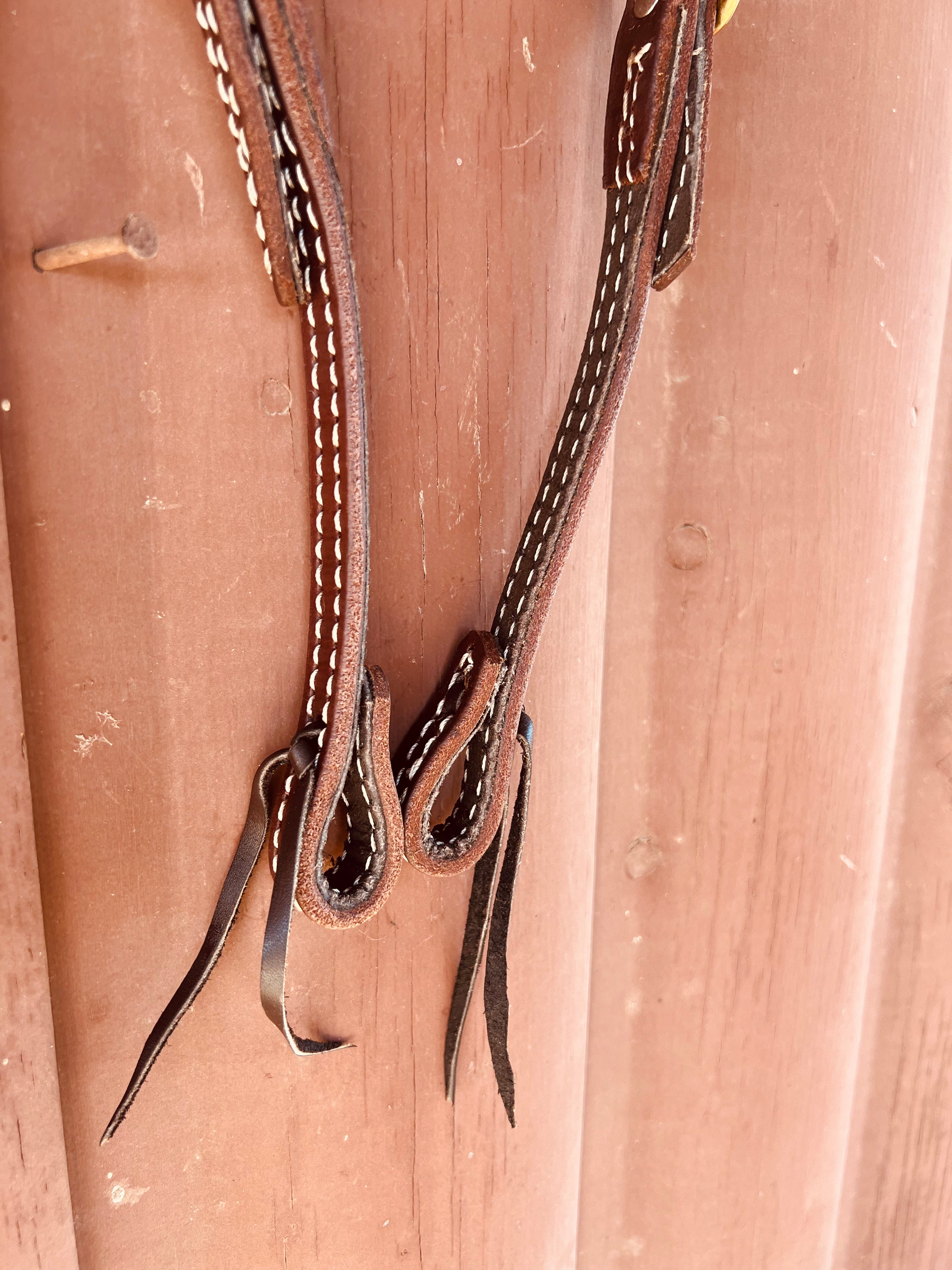 Leather Buckstitch One Ear Headstall with Tie Ends