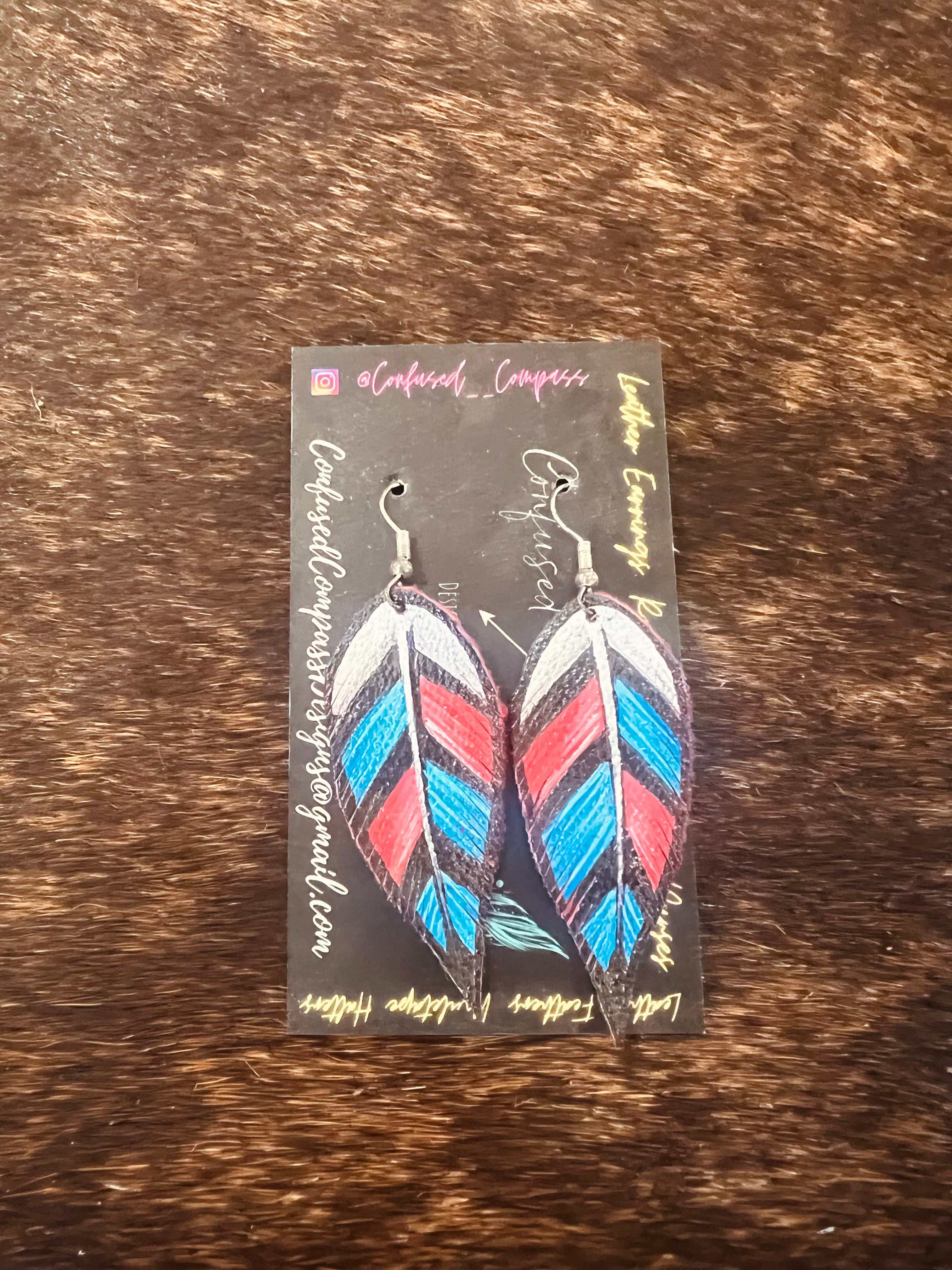 Red, White, Blue Feather Earrings