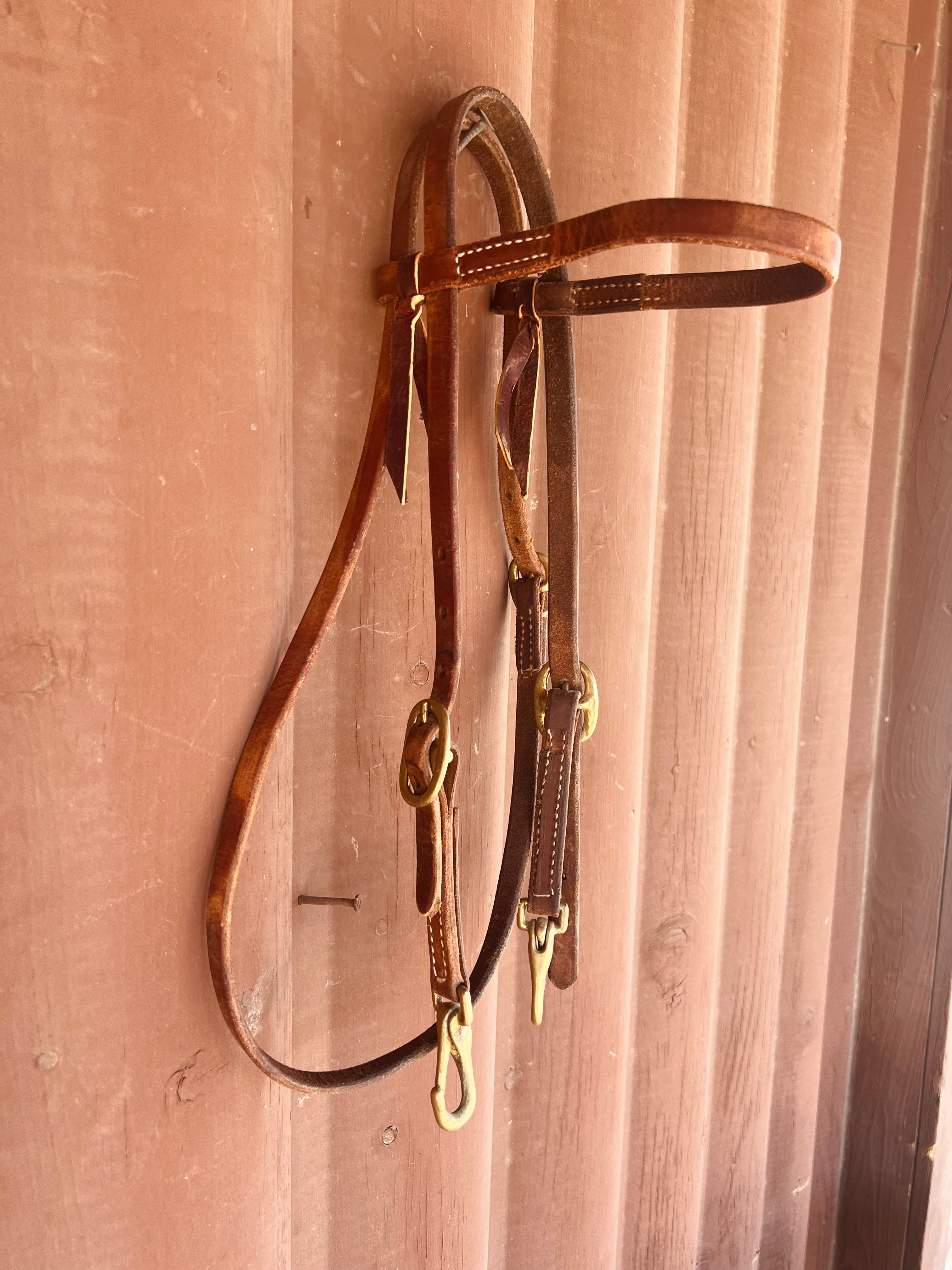 Browband Leather Headstall with Snap Bit Ends