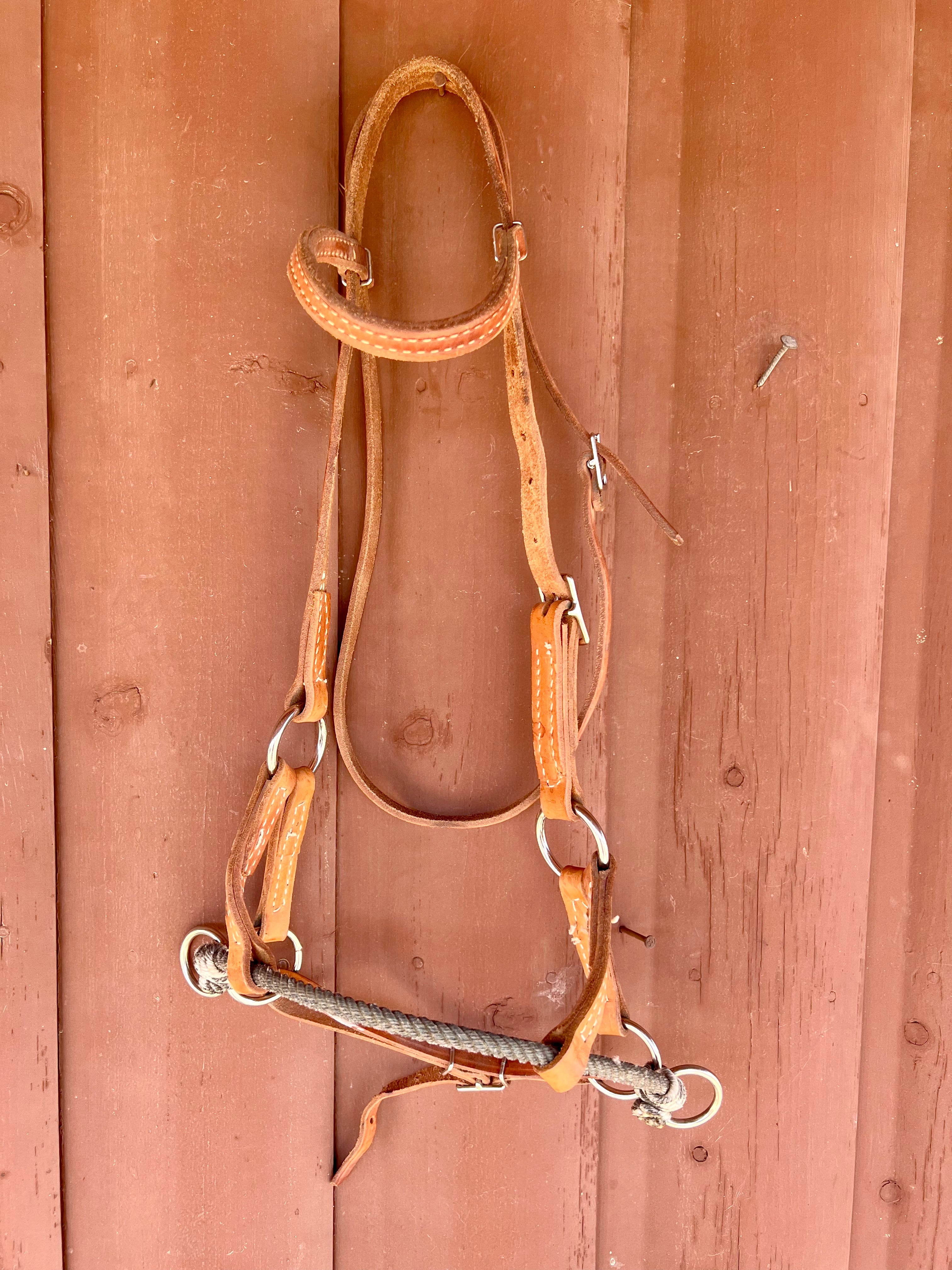 Leather Half Breed Side Pull Single Rope Horse Harness