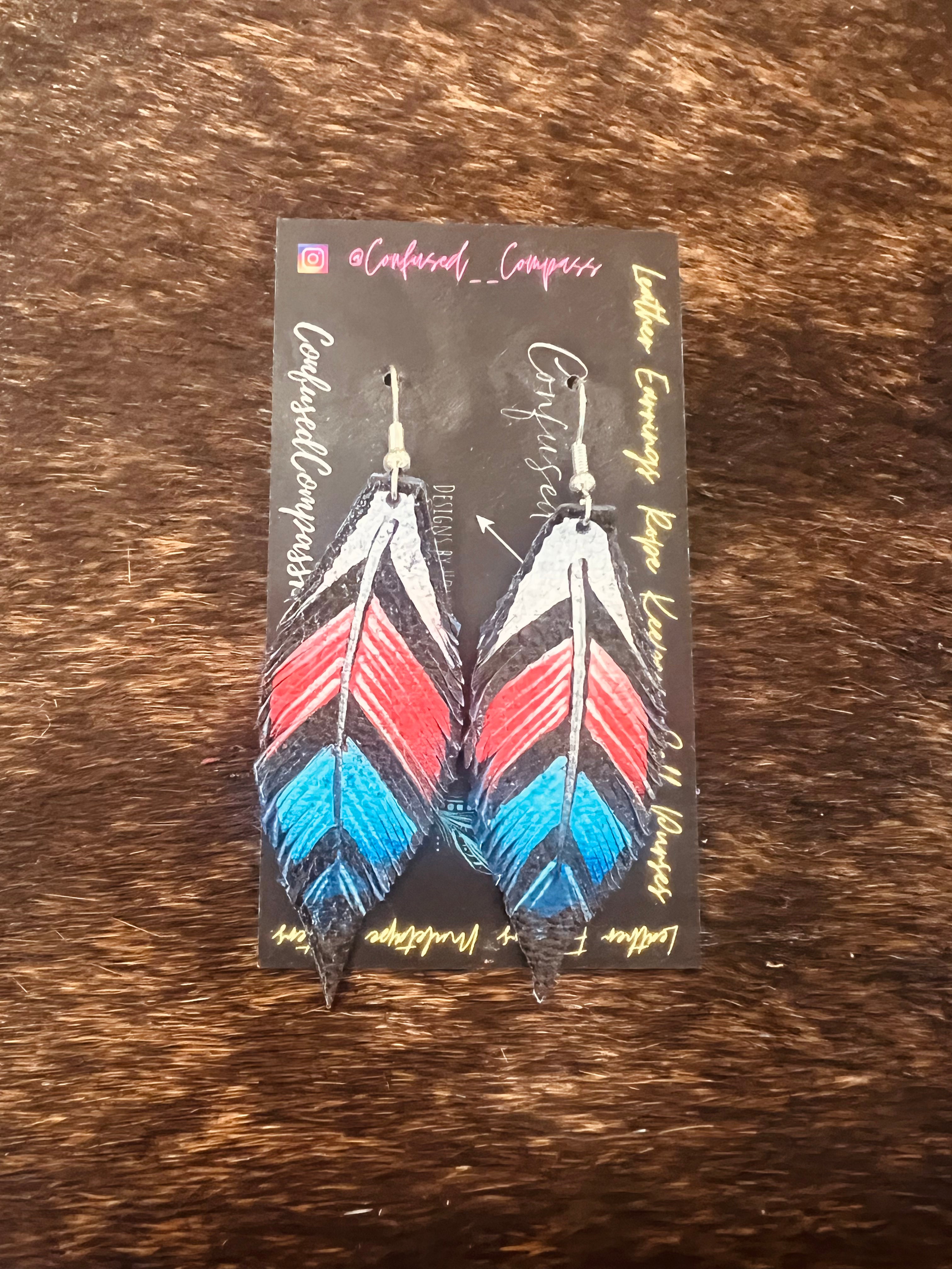 Red, White, Blue Feather Earrings