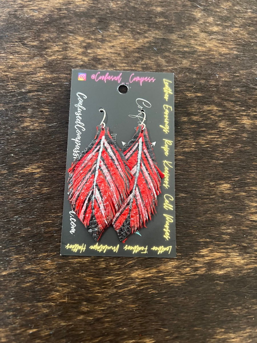 Hand Painted Leather Feather Earrings