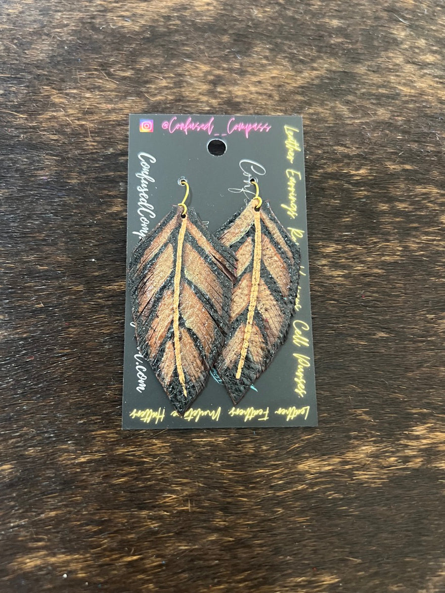 Hand Painted Leather Feather Earrings