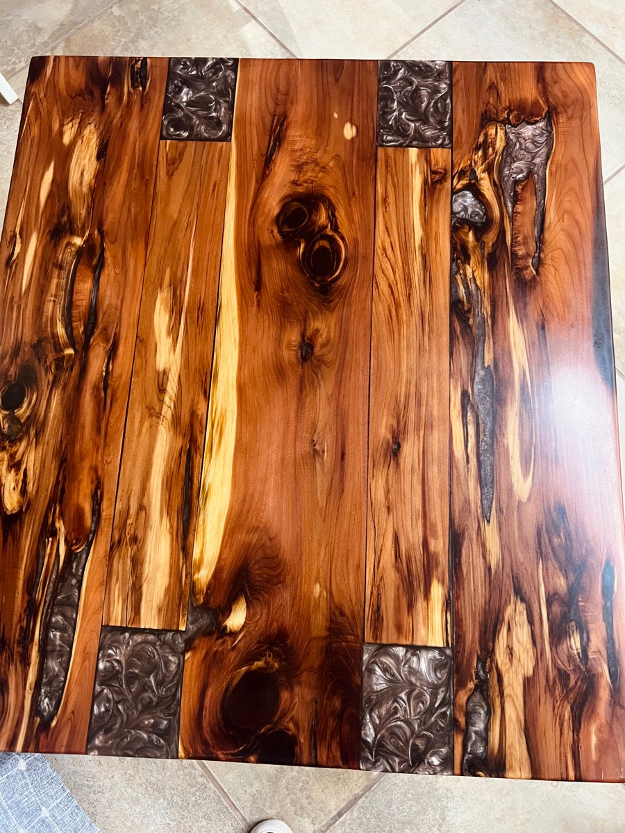 Cedar Wood and Deep Copper Epoxy Resin Side Table