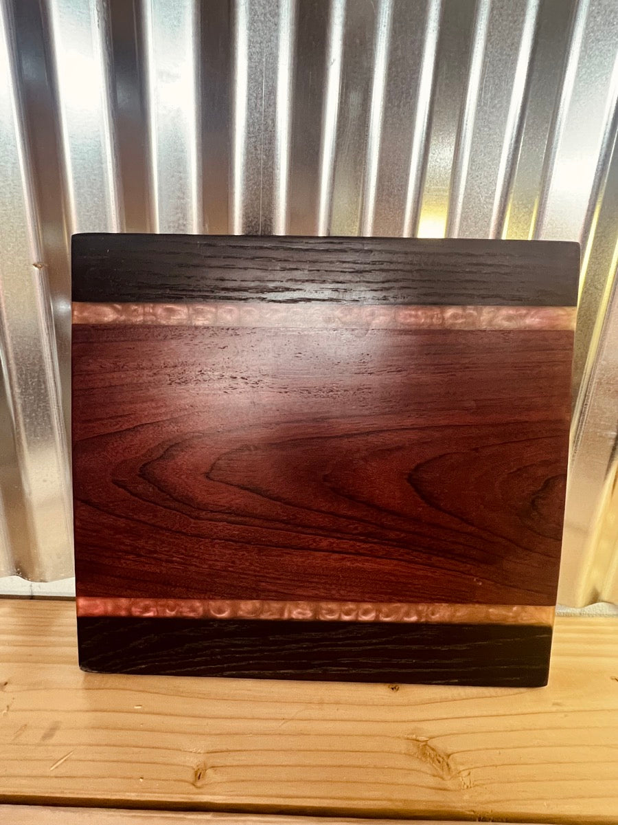 Purple Heart and Roasted Oak Woods with Deep Rose Epoxy Cutting Board Tray