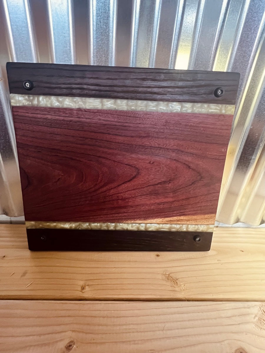 Purple Heart and Roasted Oak Woods with Deep Rose Epoxy Cutting Board Tray