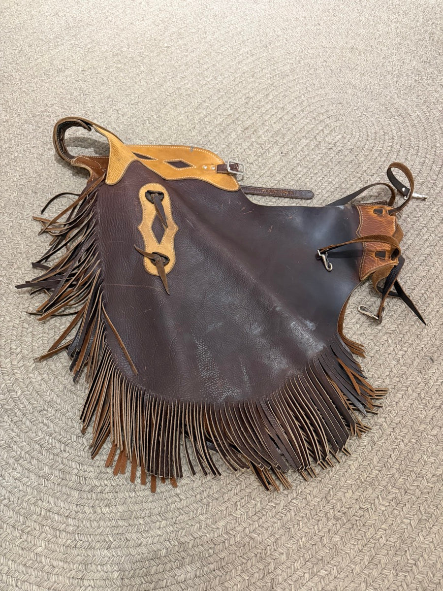 Two Tone Western Leather Fringe Chinks     CH1124