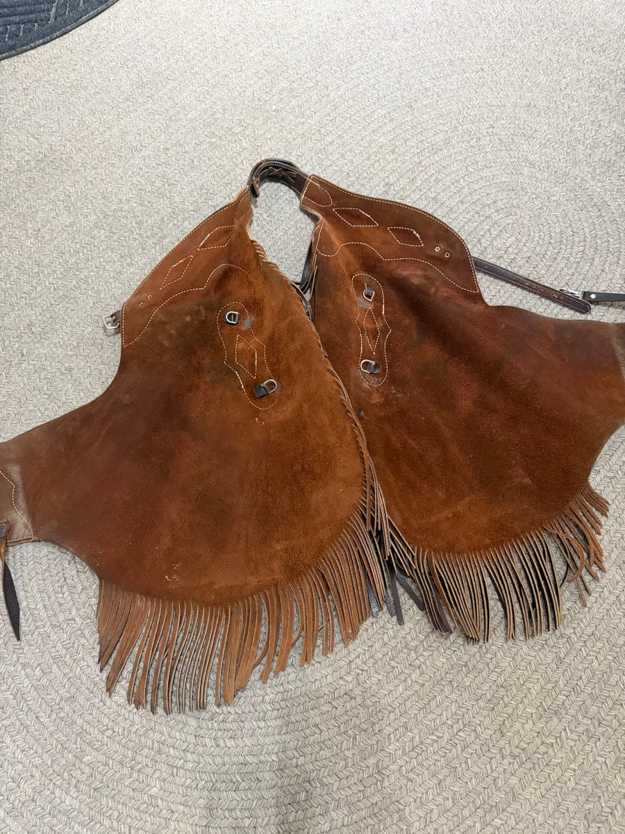 Two Tone Western Leather Fringe Chinks     CH1124